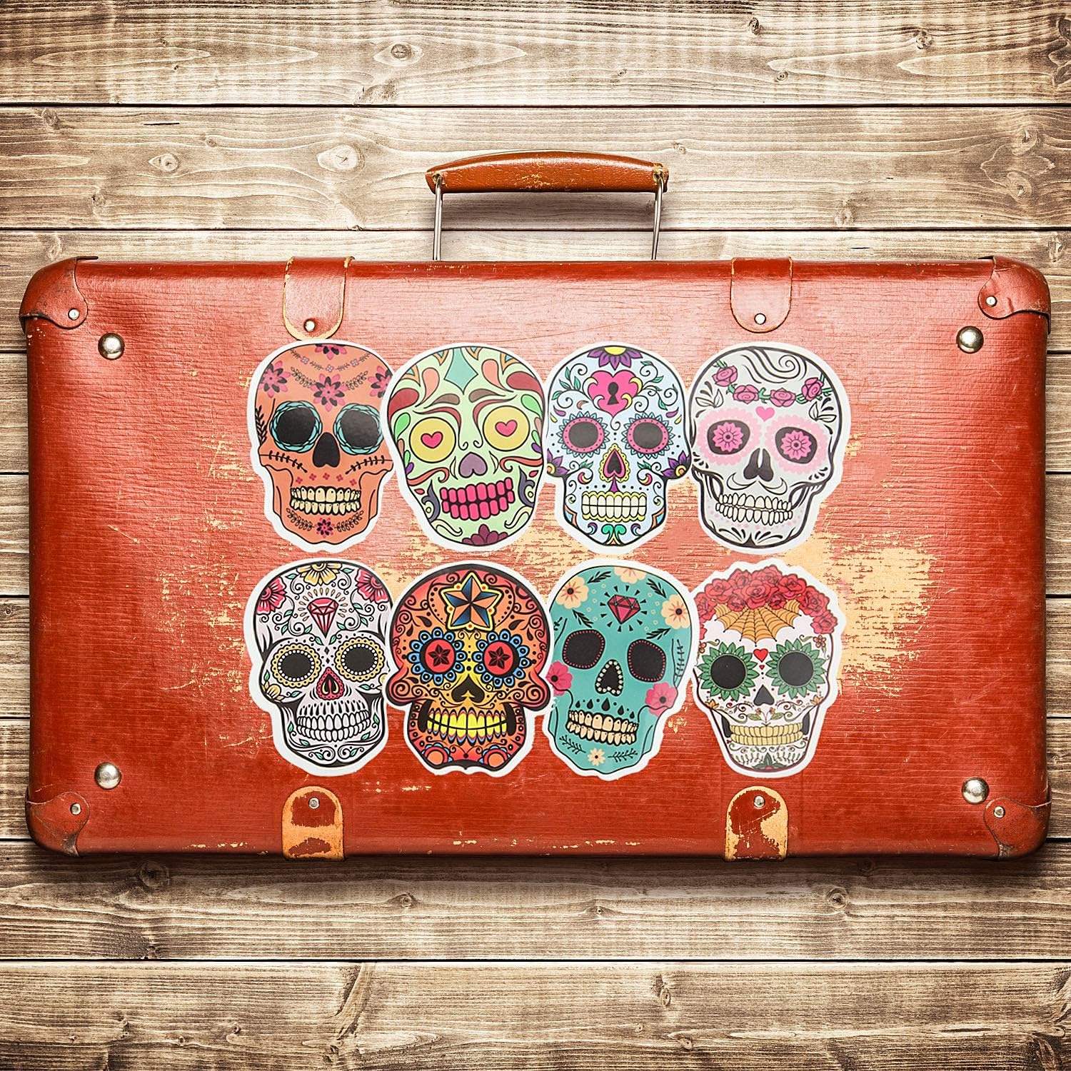 180 Pieces Halloween Sugar Skull Stickers Pack, Laptop Sugar Skull Decals Dia De Los Muertos Mexican Day Of Dead Vinyl Sticker F