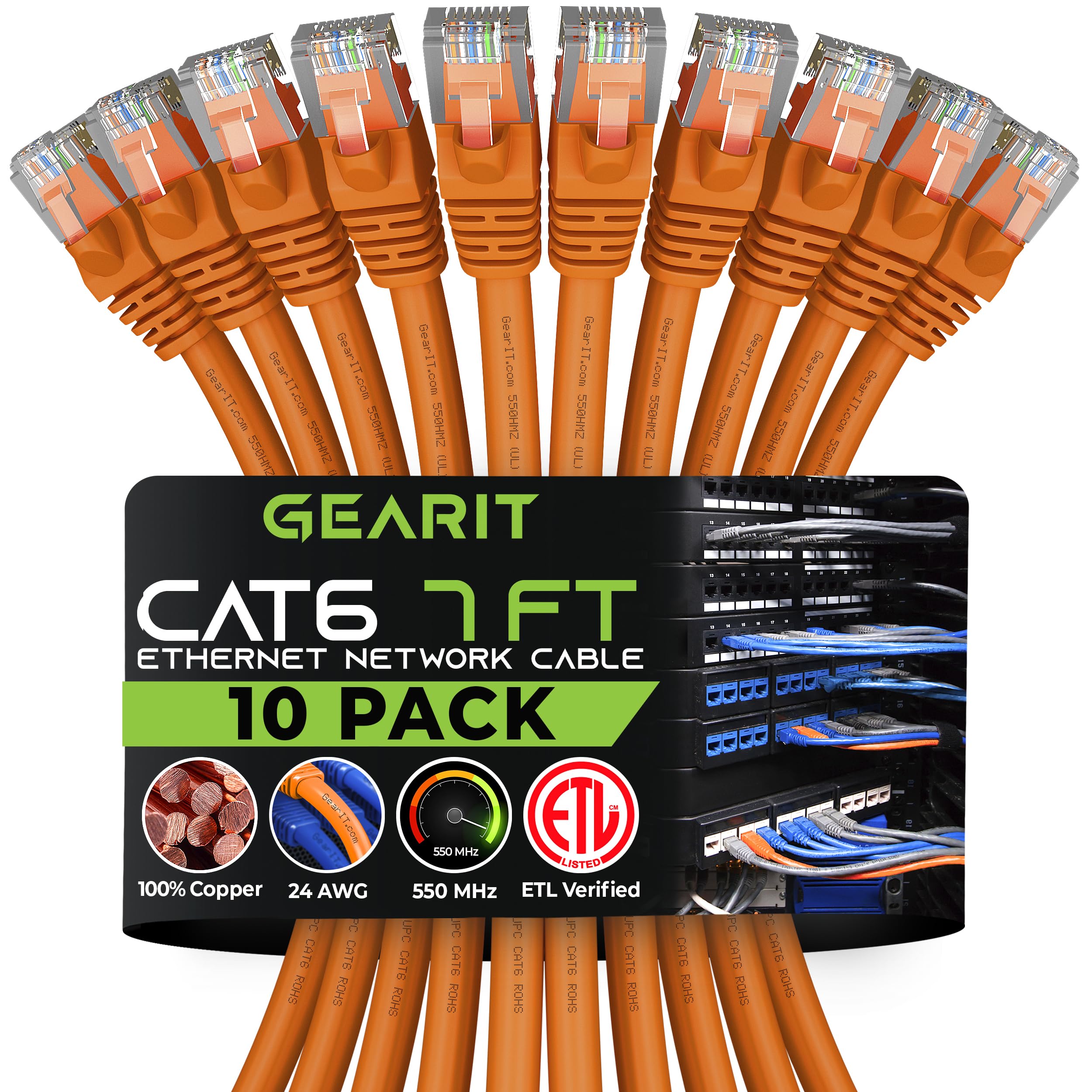 GearIT Cat 6 Ethernet Cable 7 ft (10Pack)  Cat6 Patch Cable, Cat 6 Patch Cable, Cat6 Cable, Cat 6 Cable, Cat6 Ethernet Cable, 