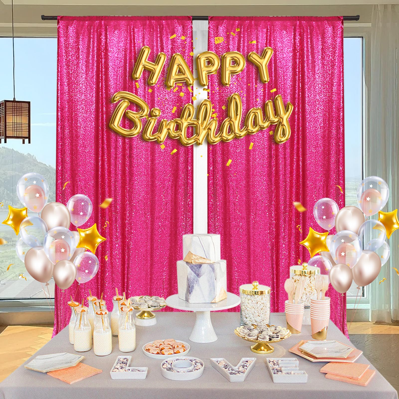 Partydelight Hot Pink 2 Panels Sequin Backdrop Photography Christmas Backdrop 5Ft X 10Ft