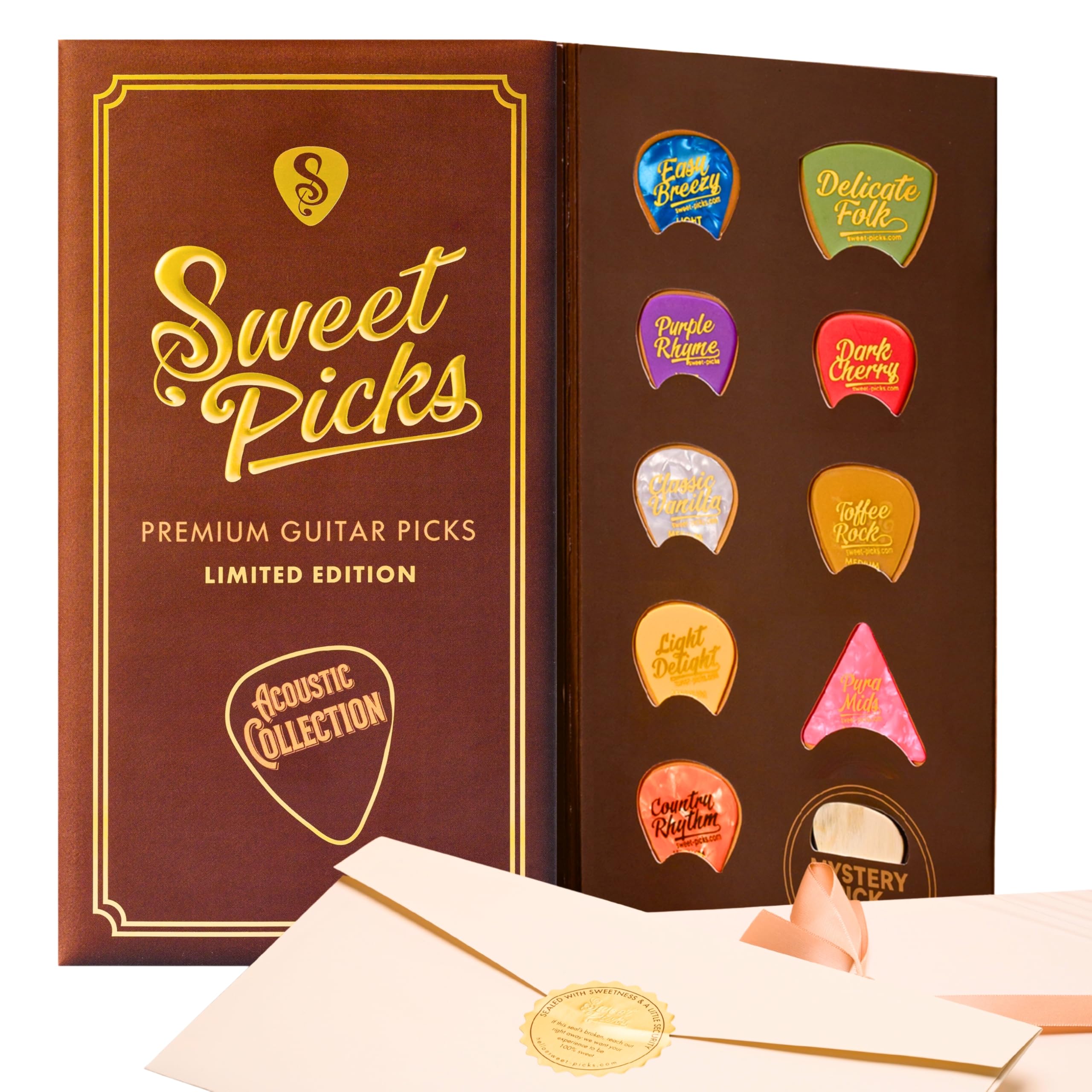 Acoustic Guitar Picks Sampler in Signature Guitar Pick Holder | Premium Gift with Play Style Guide | Includes Thin Medium Heavy 