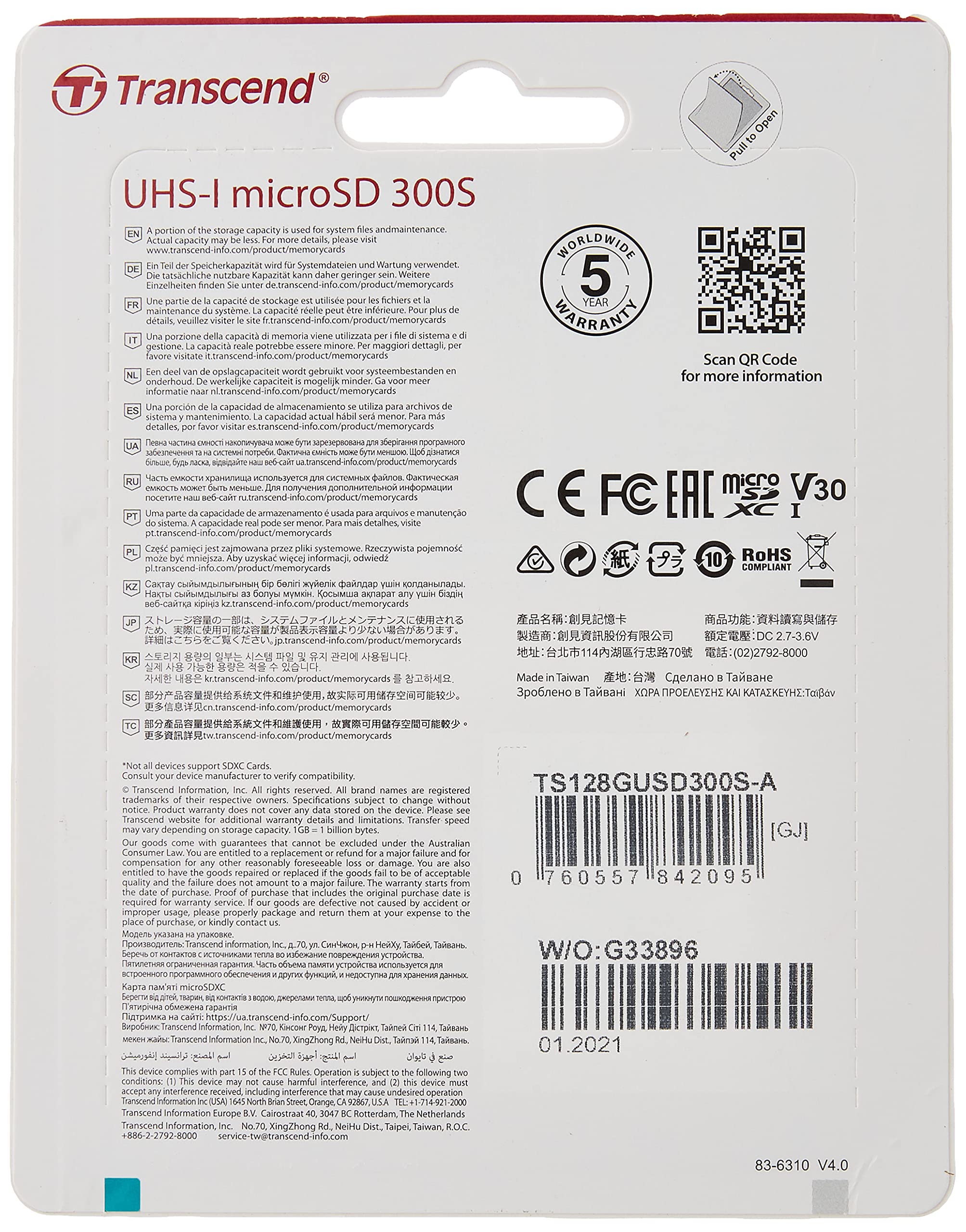 Transcend 128Gb Microsdxc Uhs I Class 10 U3 V30 A1 Memory Card With Adapter (Ts128Gusd300S A)