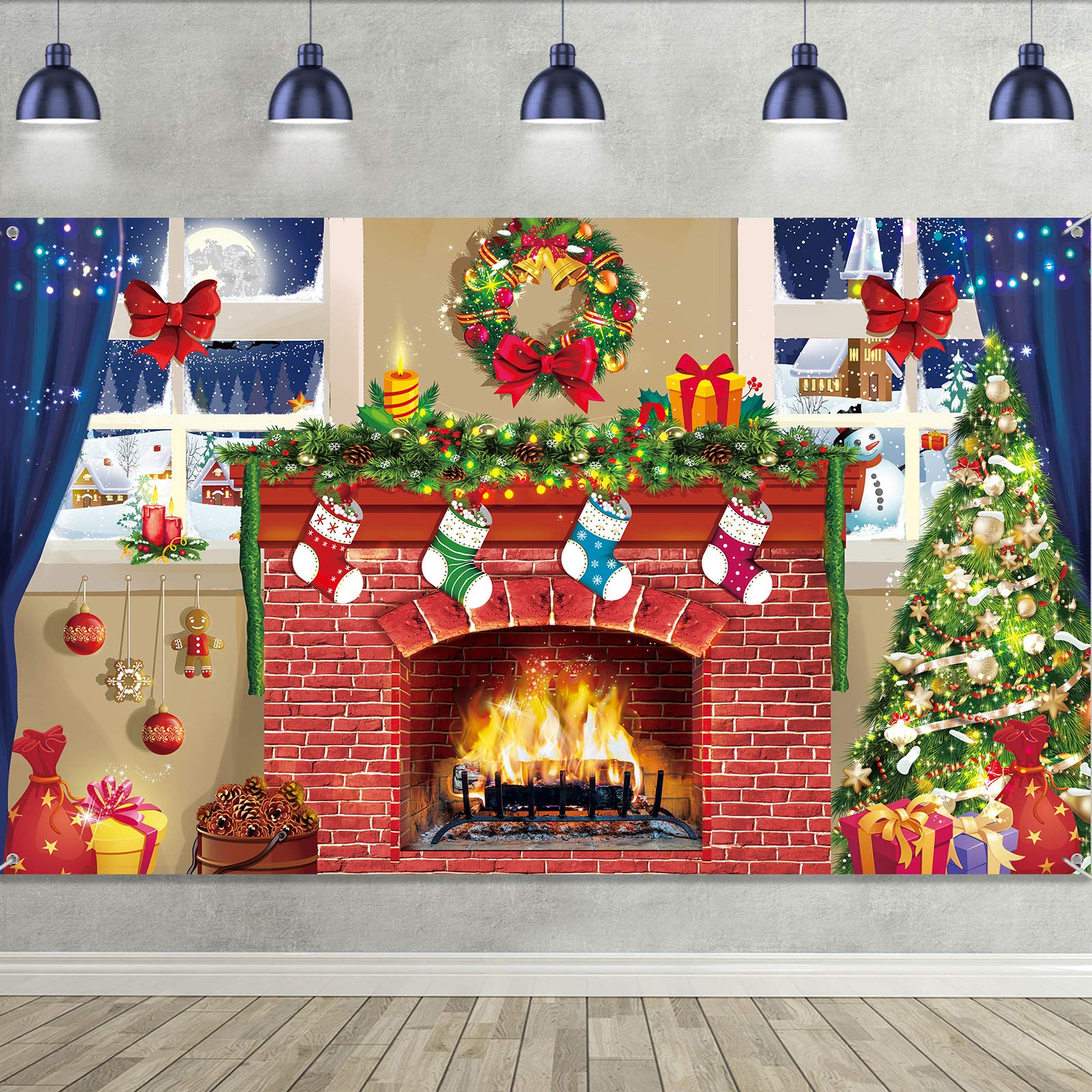 6X4 Feet Christmas Fireplace Theme Backdrop Christmas Brick Wall Theme Decoration Extra Large Fabric Red Brick Wall Backdrop For