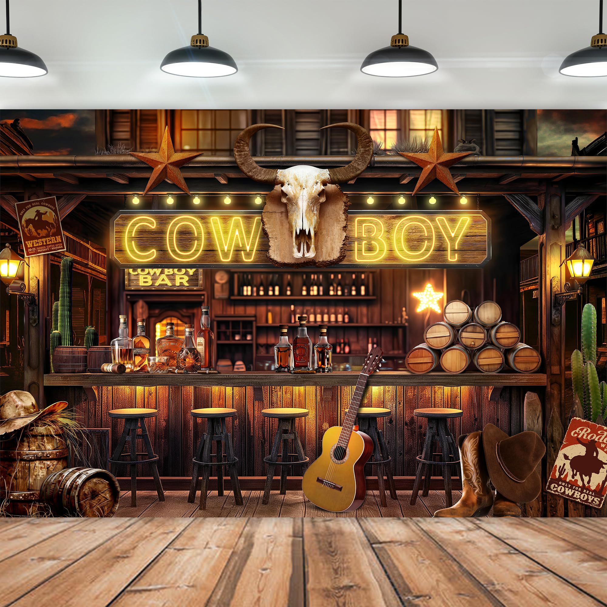 Imirell Western Cowboy Backdrop 7Wx5H Feet Rustic Farmhouse Wooden Stable Brown Wild West Bar Vintage Polyester Fabric Birthday 