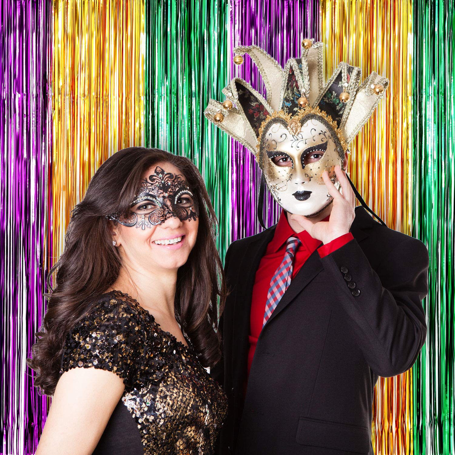 Sumind 4 Pack Mardi Gras Foil Curtains Metallic Fringe Curtains Shimmer Curtain For Birthday Wedding Party Mardi Gras Party Deco