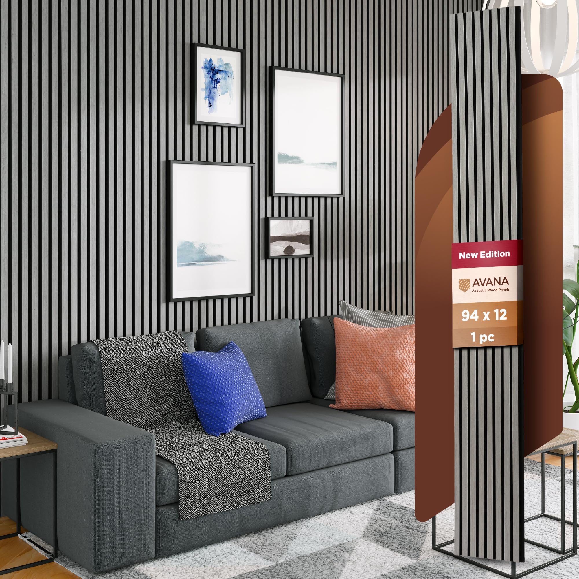 Avana Modern Acoustic Wood Wall Panels   94.4 X 12.59 Inch Gray Oak Acoustic Panels 1 Pc   Wall Panels For Interior Wall Decor F