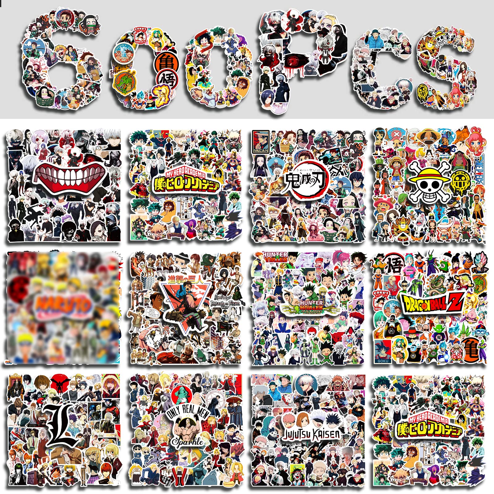 Arme Anime Stickers Mixed Pack,600Pcs Mixed With Classic Anime Theme Sticker Pack,Vinyl Waterproof Stickers And Decals For Bottles, Laptops, Skateboards And Notebooks, Stickers For Adults&Kids&Teens