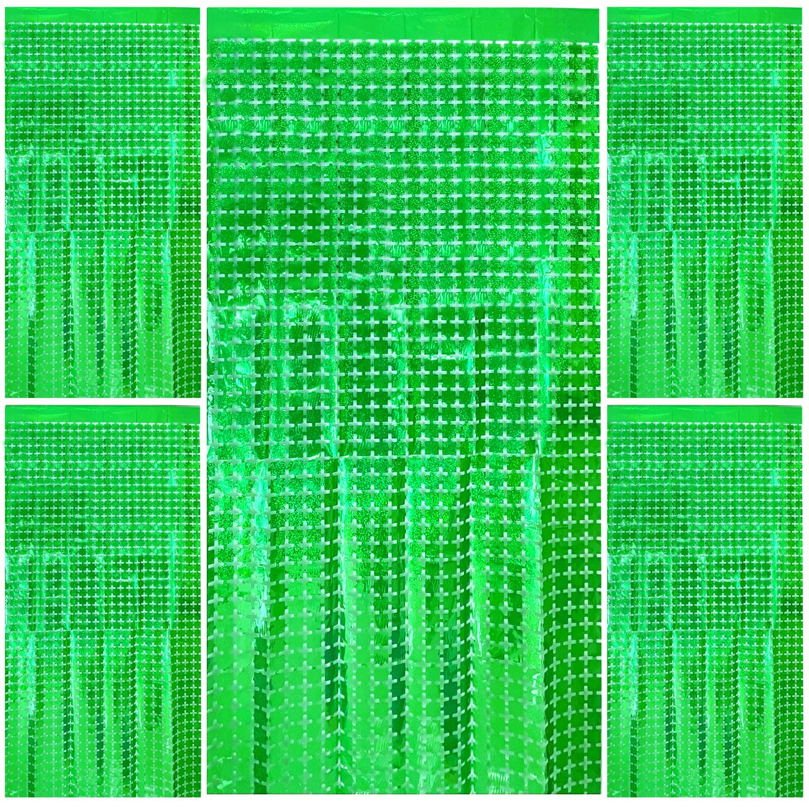 Square Tinsel Curtain Party Backdrop   5Pcs Glitter Foil Fringe Curtain Party Decor Green Photo Booth Backdrop Streamers For Hal