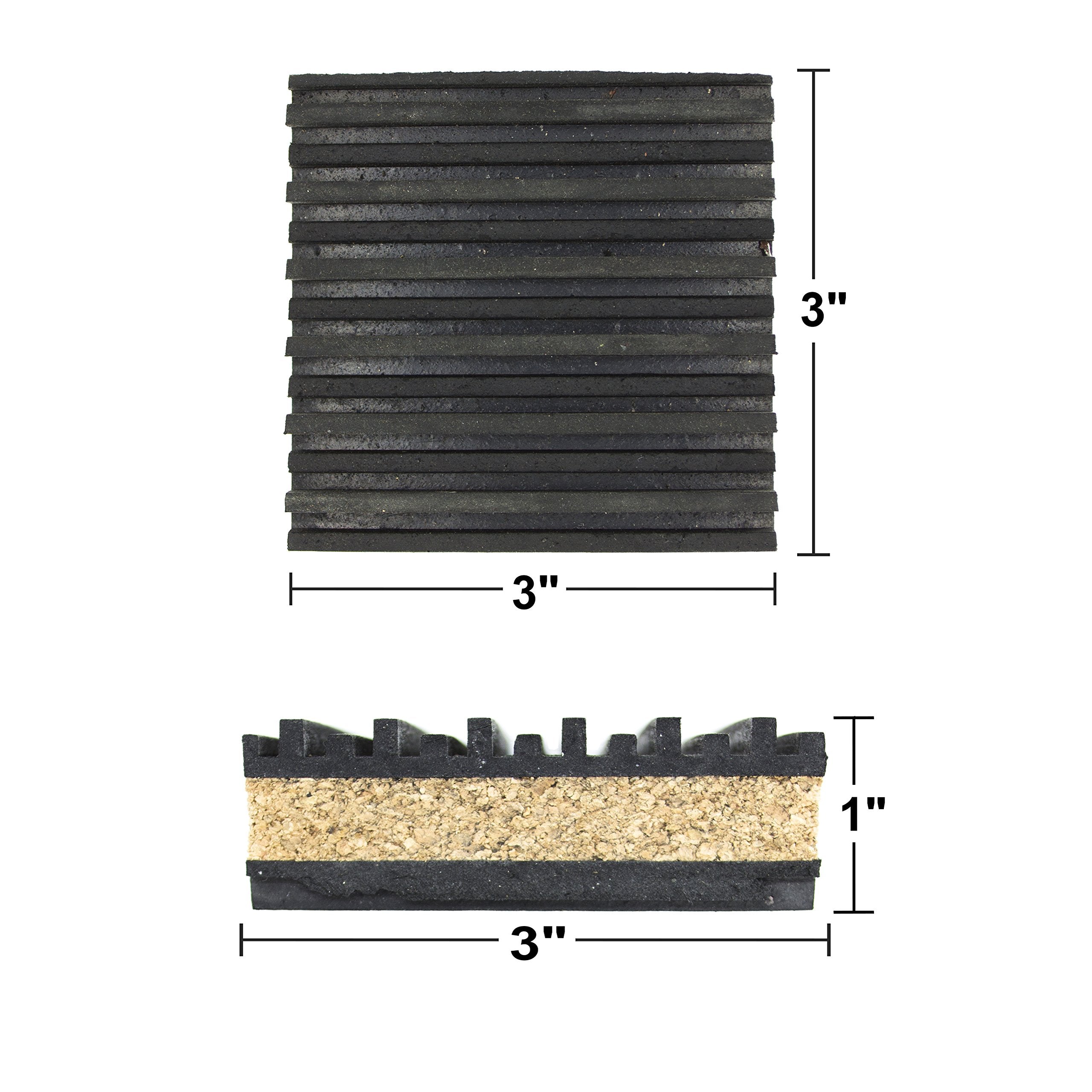 Pneumaticplus Anti Vibration Rubber & Cork Isolation Pads, Pack Of 4 (3'' X 3'' X 7/8'')