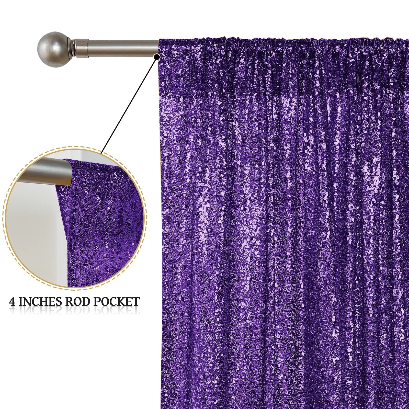 Sugargirl Purple Sequin Backdrop Curtain 4 Panels 2Ftx8Ft Glitter Purple Background Drapes Sparkle Photography Backdrop For Part