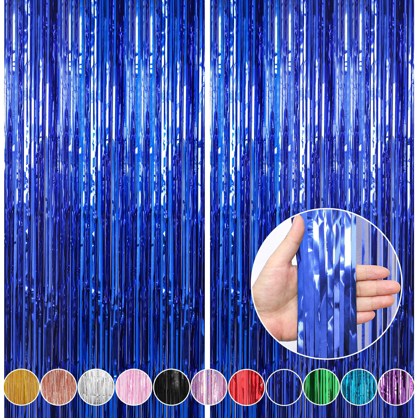 Crosize 2 Pack 3.3 X 9.9 Ft Dark Blue Foil Fringe Curtains Party Decorations, Blue Tinsel Curtain Backdrop For Parties, Door Str