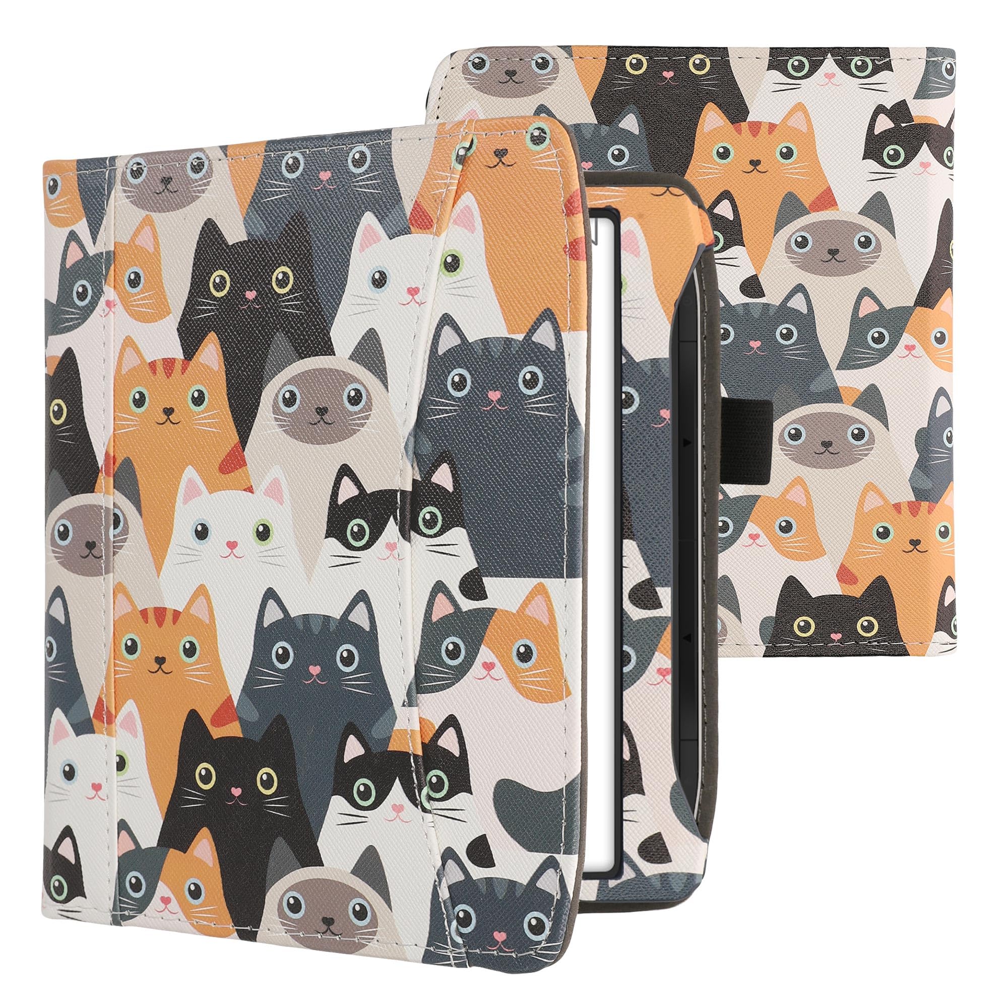 Kwmobile Case Compatible With Pocketbook Era/Era Color   Pu Leather Cover With Magnetic Closure, Strap, Front Pocket   Cats Oran