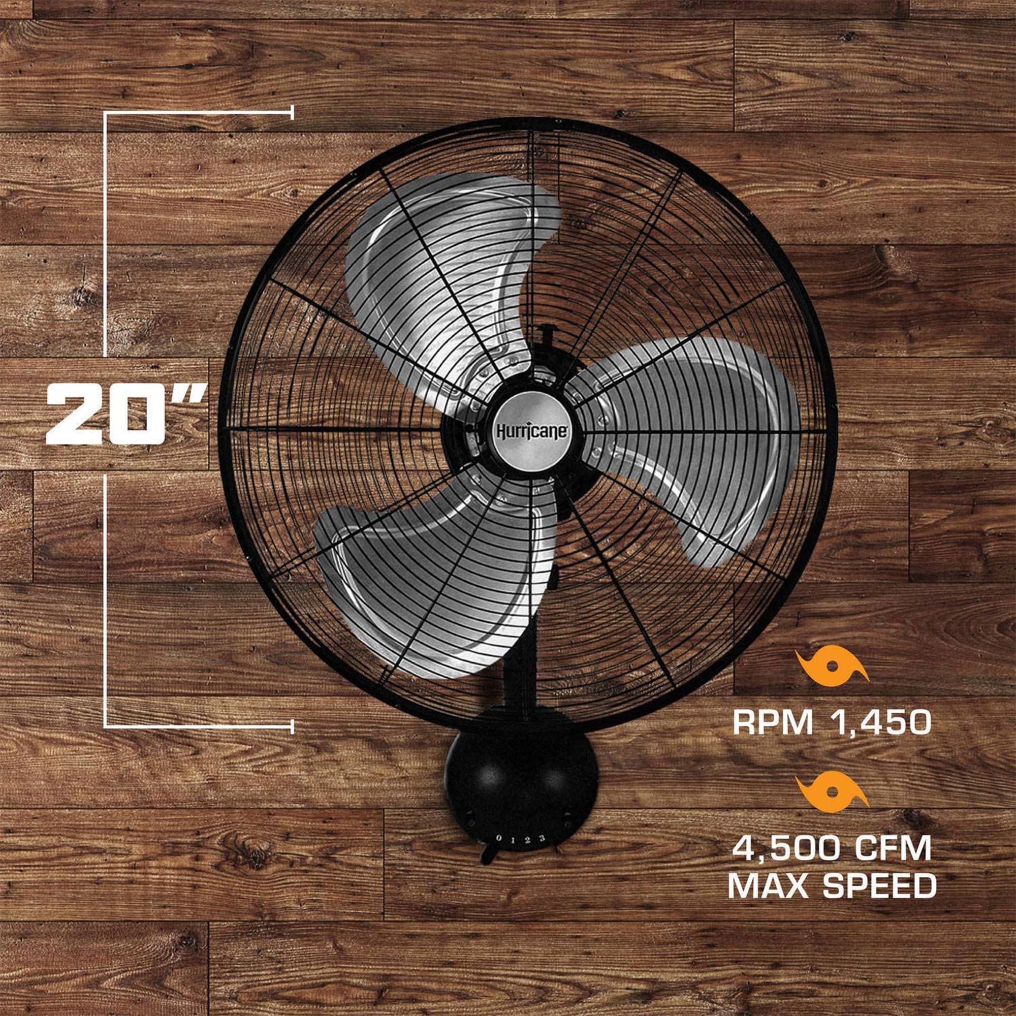 Hurricane Oscillating Wall Mount Fan, 3 Speed Indoor Cooling, Pro Series, 20''
