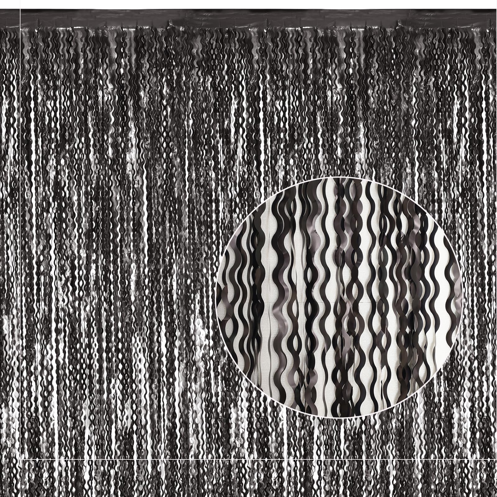 Black Foil Fringe Curtains Party Decorations   4 Pack 3.3 Ft X 6.6 Ft Foil Party Curtain Streamer Backdrop For Halloween | Gradu