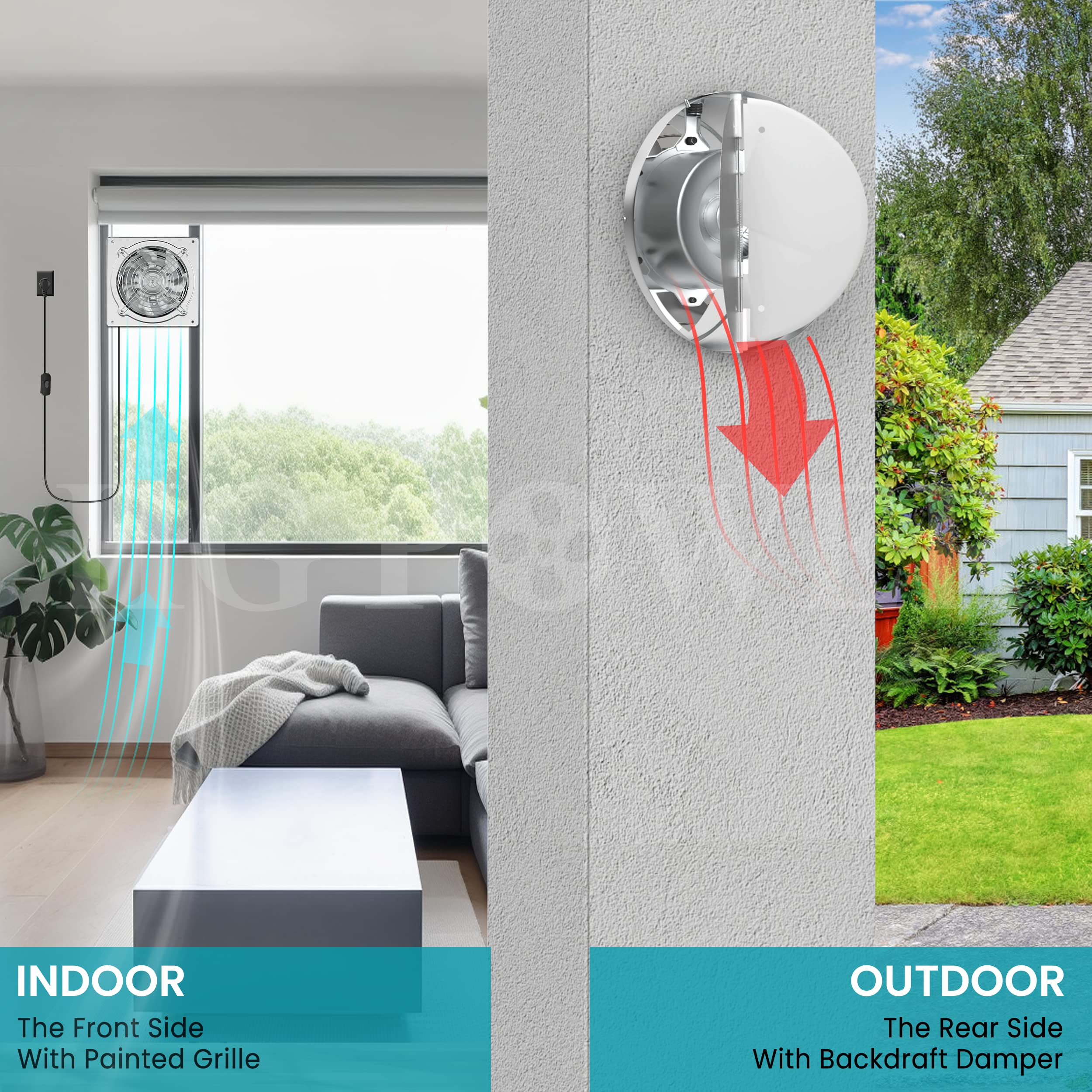 Hg Power 10 Inch Metal Exhaust Fan With Switch, Powerful Garage Exhaust Fan With Damper, Potable Wall Mount Fan Fume Extractor V