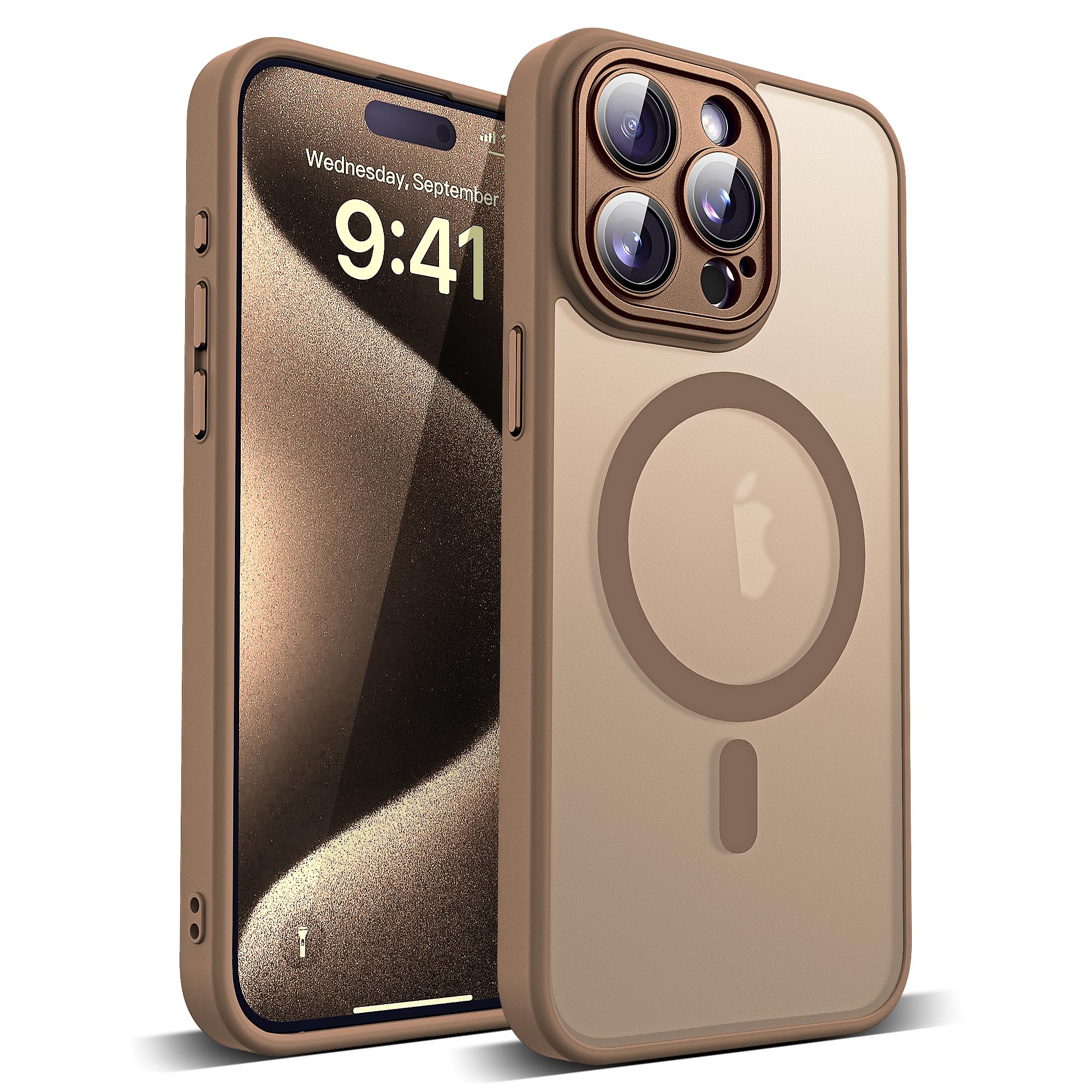 YEMORAN Compatible with iPhone 15 Pro Max Case with Built-in Camera Lens Protector Translucent Magnetic 15 Pro Max Phone Case 6.