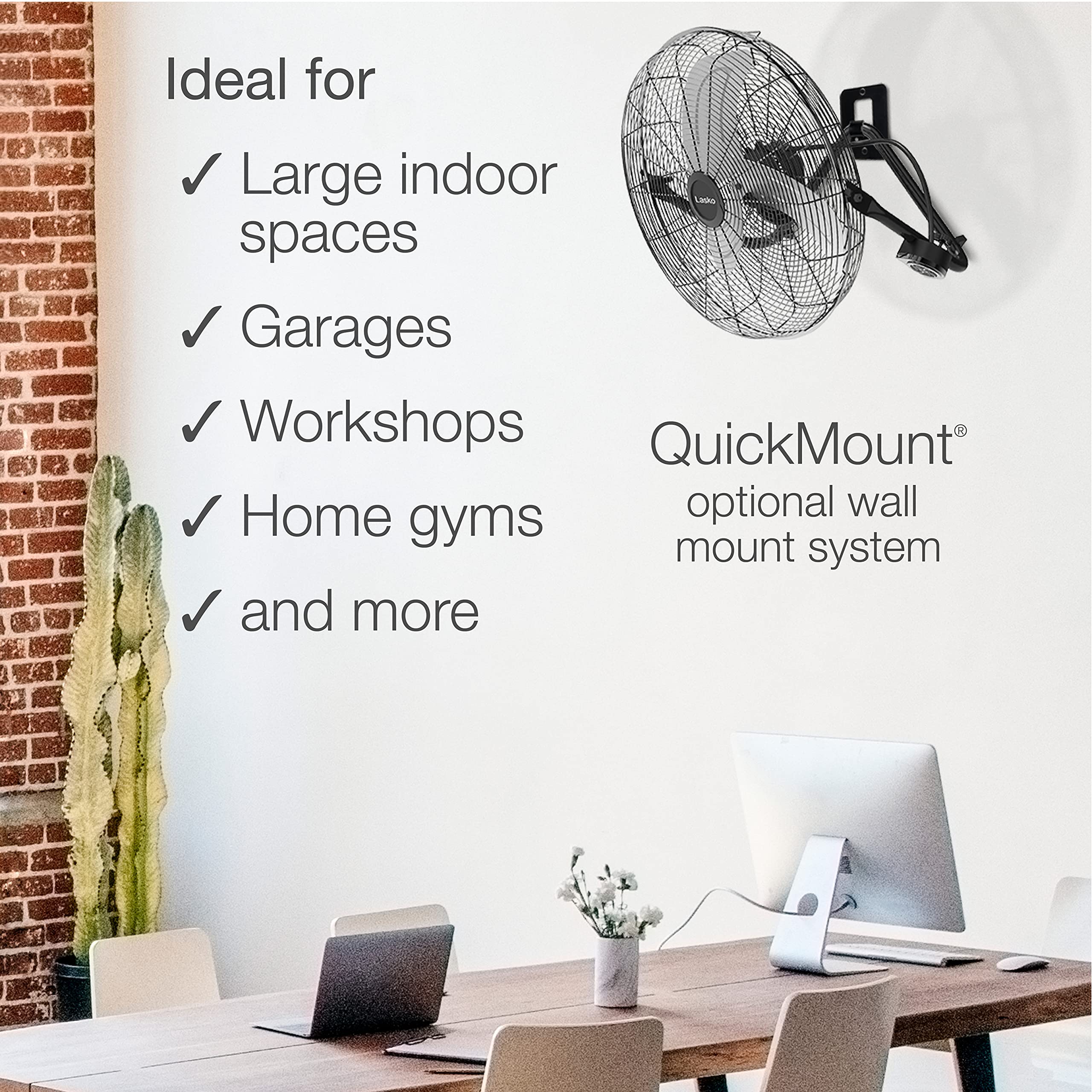 Lasko High Velocity Fan With Quickmount For Floor Or Wall Mount Use, 3 Powerful Speeds, Remote Control For Garage, Shop, Attic, 20', Black, H20660, Large