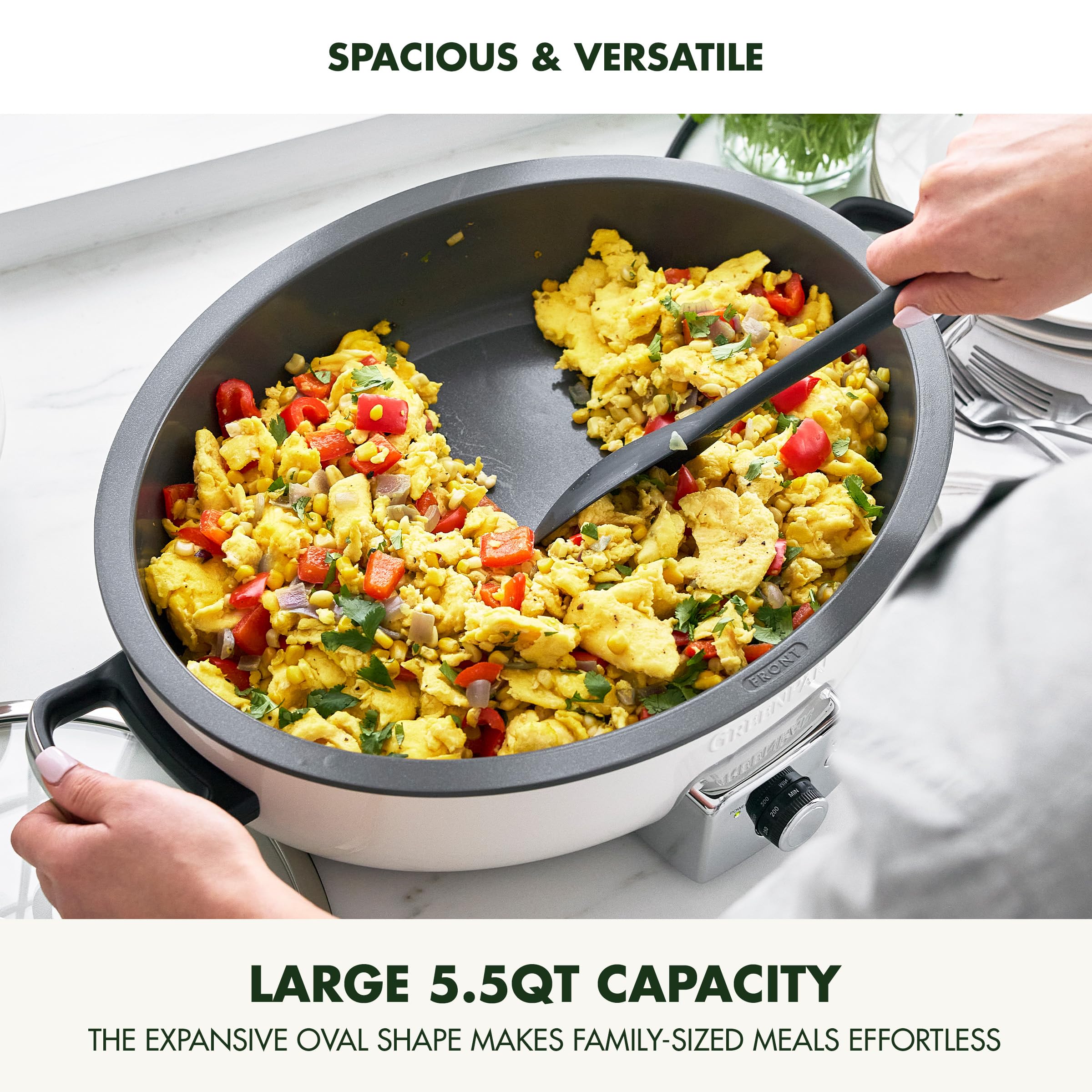 Greenpan Elite 5.5Qt Electric Oval Skillet, Pfas Free Ceramic Nonstick, 1800 Watt, Dishwasher Safe Lid & Removable Crock, Adjust