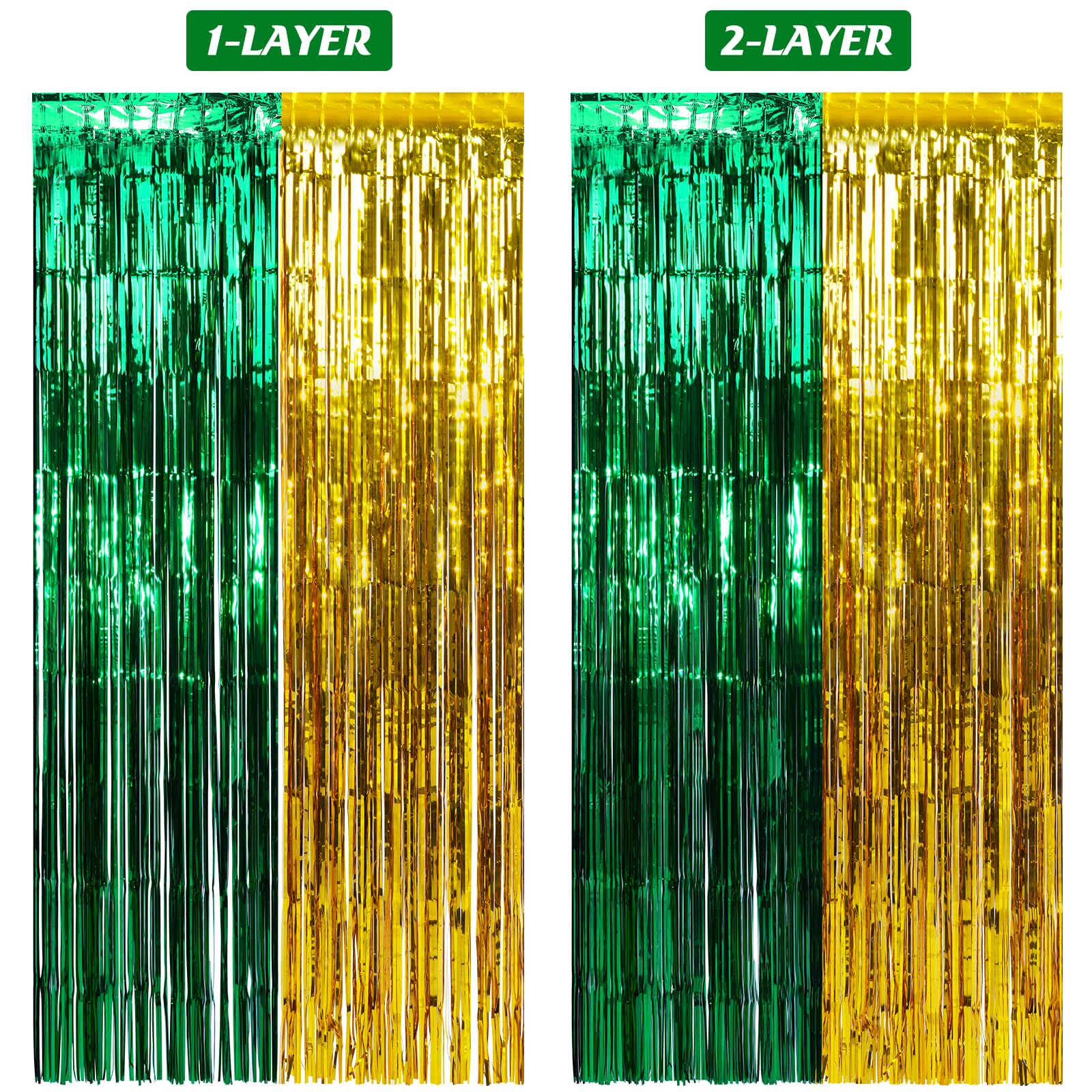 6Pack 3.3Ft X 6.6Ft Graduation Foil Fringe Curtain Backdrop Decorations, Green Gold Metallic Tinsel Foil Streamers Curtain Photo