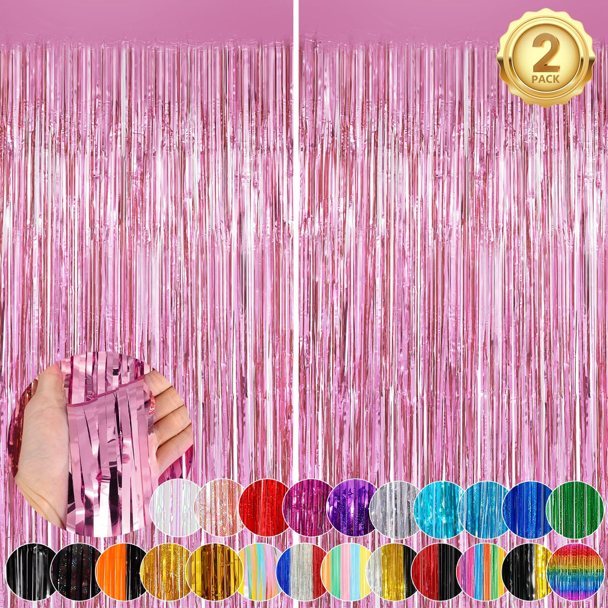 Glitter Pink Party Streamers 2Pack Glitter Foil Fringe Curtain 3.3 X 8.3Ft Pink Party Decor Photo Booth Streamers Metallic Tinse
