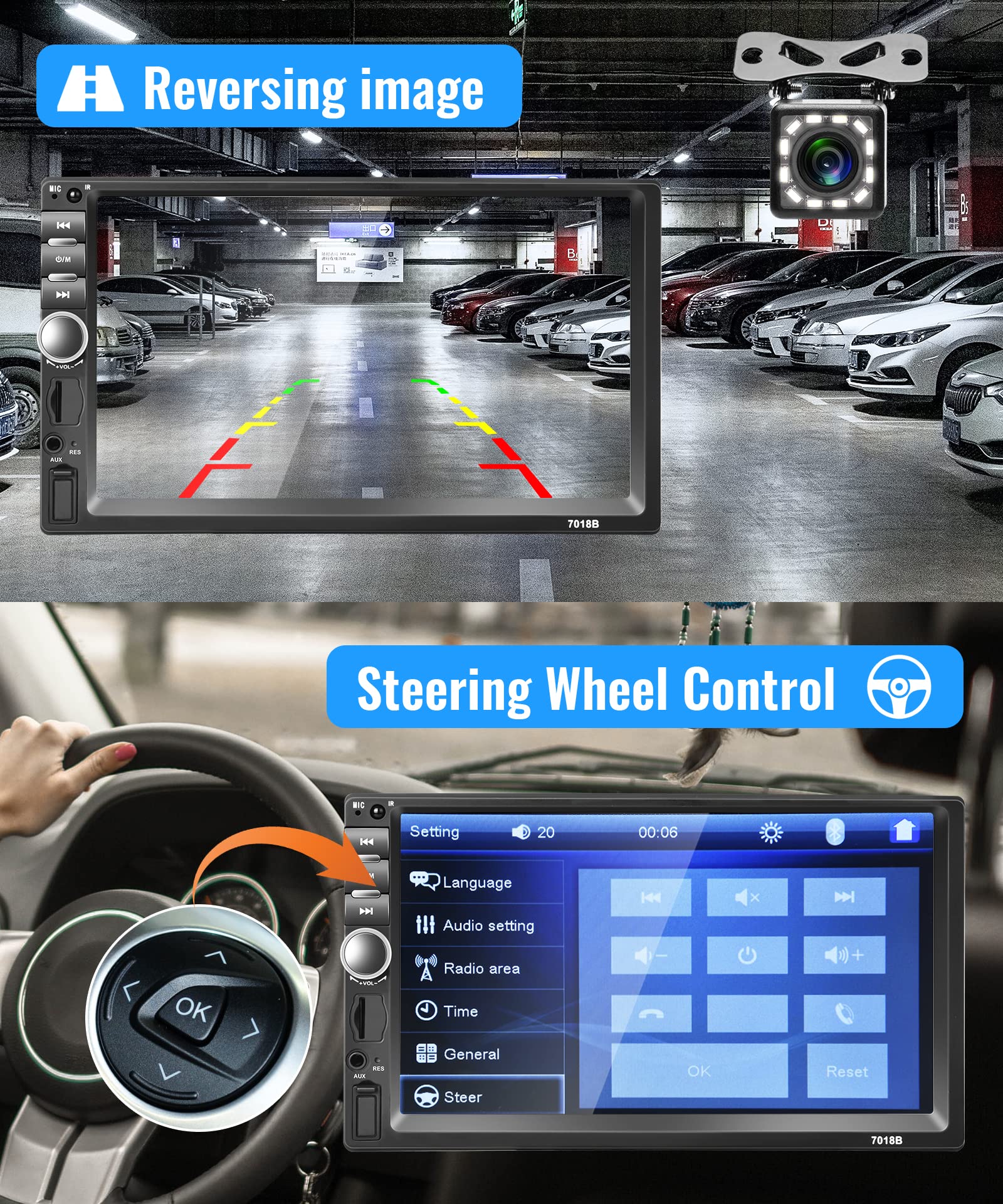 Rimoody 7 Inch Car Stereo Double Din Radio Touch Screen Bluetooth Handsfree Mirror Link Usb Sd Fm Multimedia Radio With Backup C