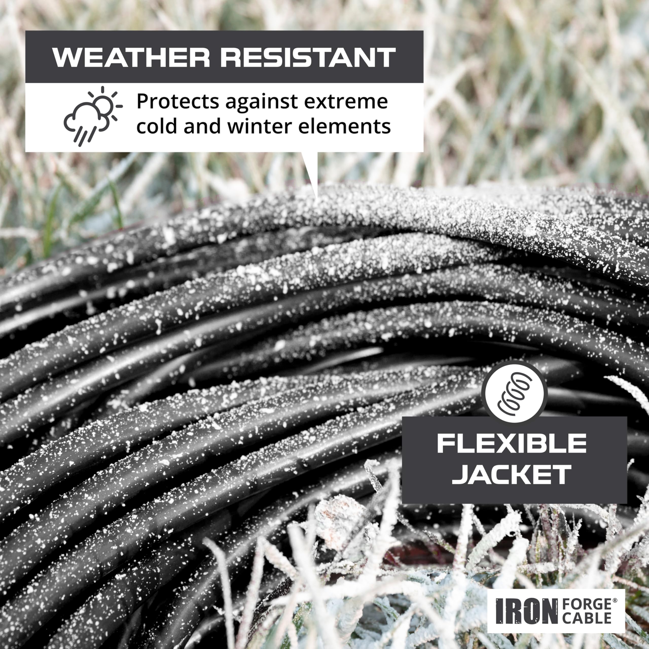 Iron Forge Cable 2 Pack Outdoor Extension Cord 25 Ft, 16/3 Sjtw Heavy Duty Black Extension Cord 3 Prong, 13 Amp Weatherproof Ext