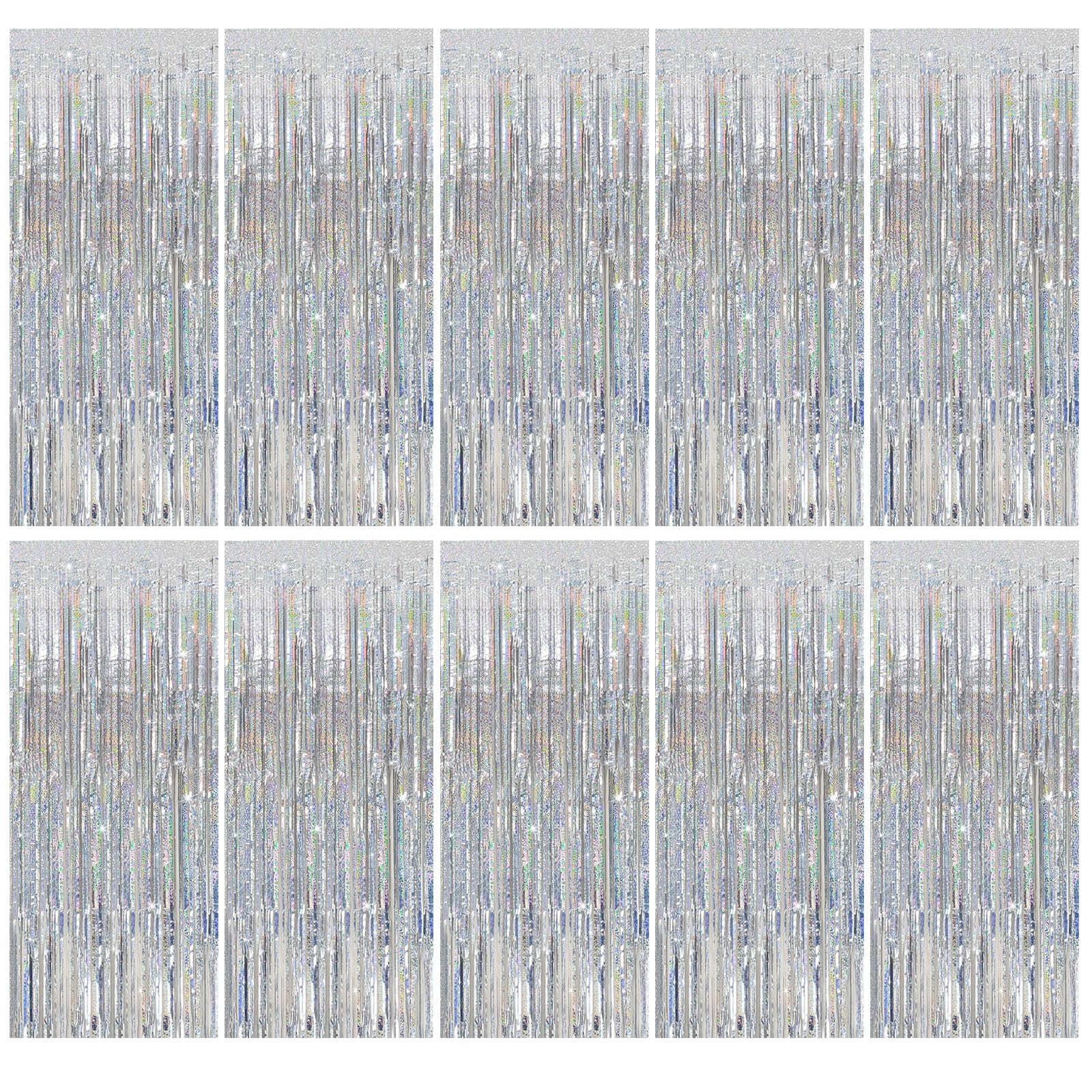 Tinsel Curtain Party Backdrop Silver Birthday Party Decorations 10 Packs Glitter Foil Fringe Curtain Party Decor Streamers Photo