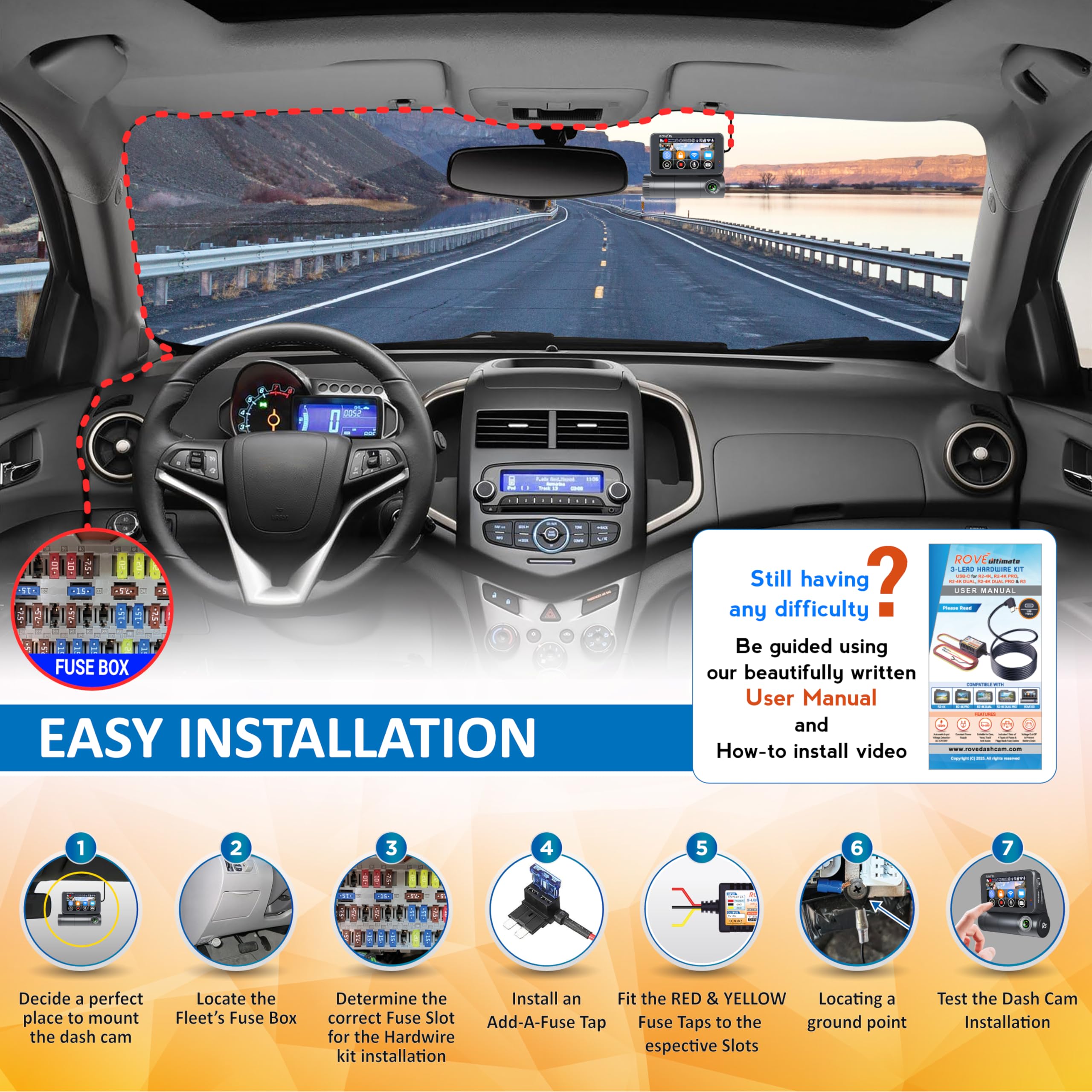 Rove Ultimate Dash Cam Hardwire Kit With Usb-C Port For R2-4K, R2-4K Pro, R2-4K Dual, R2-4K Dual Pro, And R3 Dash Camera Models,