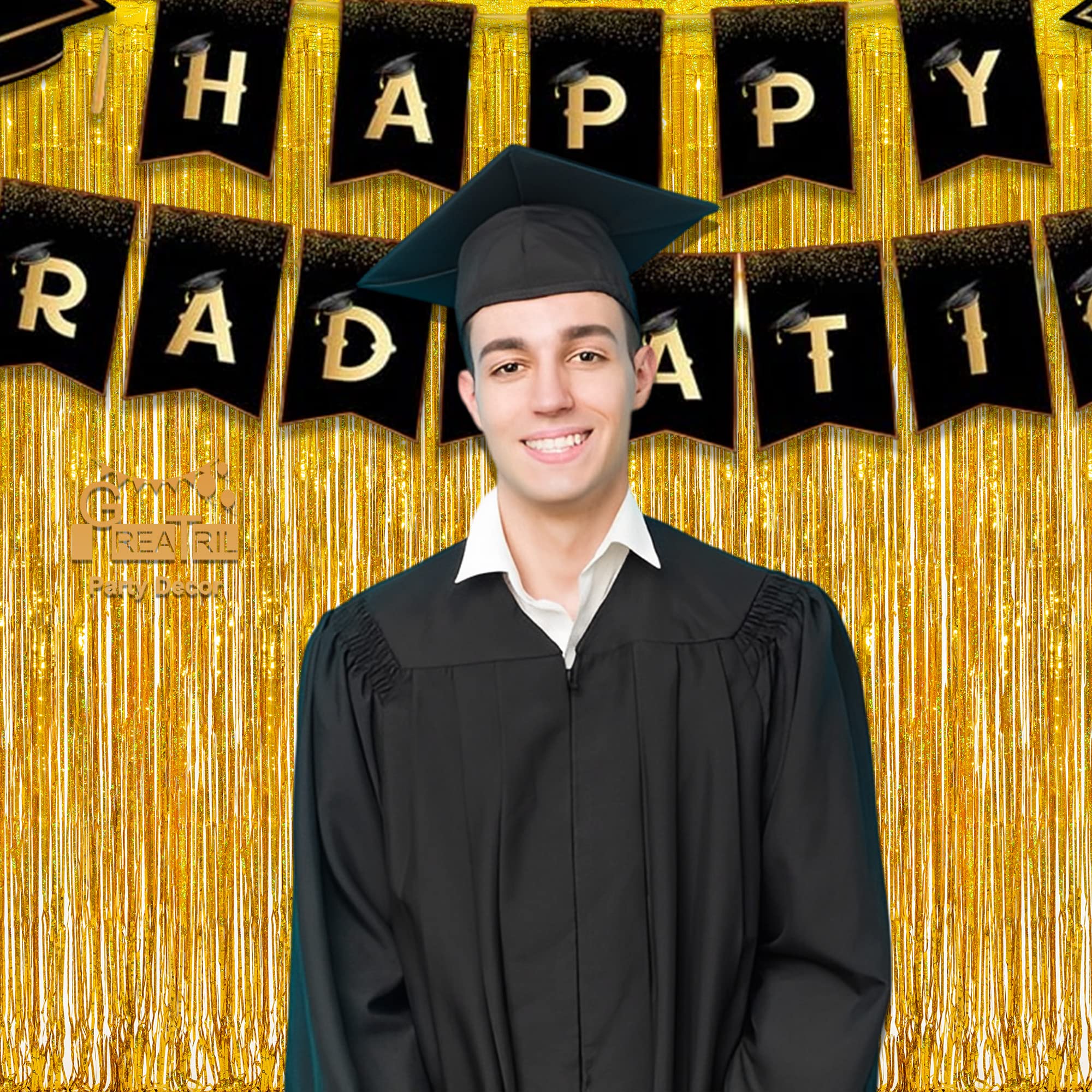 Gold Fringe Curtain Tinsel Backdrop   Greatril Foil Fringe Curtain Party Decor Streamers For Birthday Christmas New Year Graduat