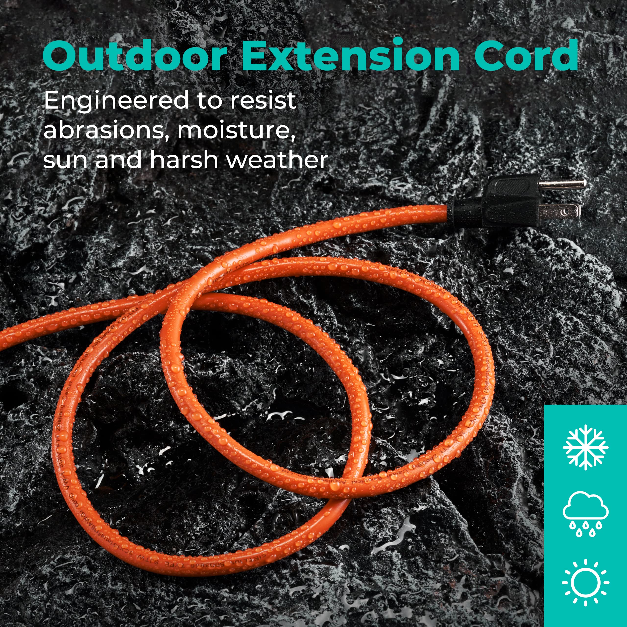 Kmc 10Ft Outdoor Extension Cord, 10 Foot 16/3 Weatherproof Indoor/Outdoor Extension Cable, Flexible Sjtw 16 Gauge Pure Copper Wi