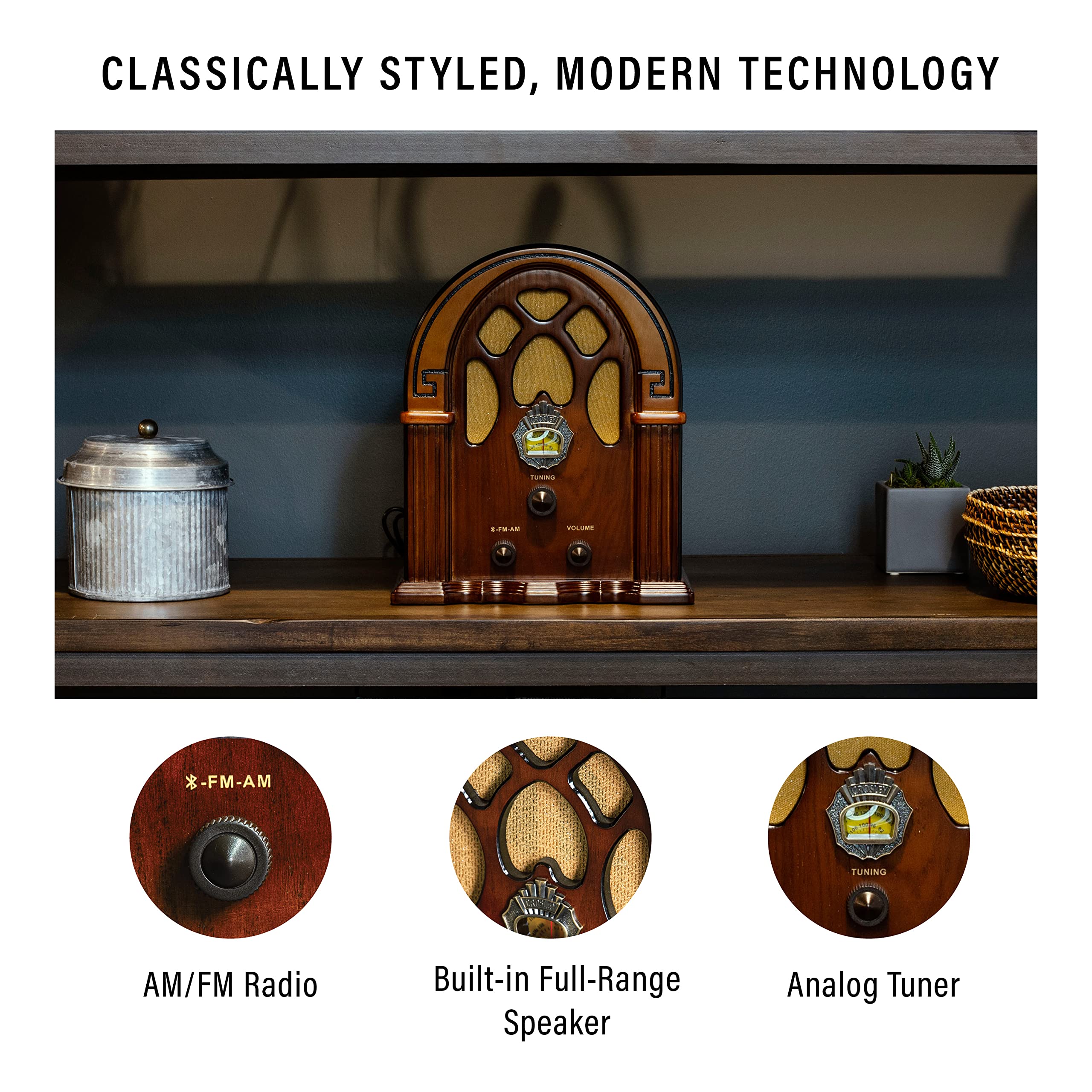 Crosley Cr31D Wa Companion Retro Am/Fm Tabletop Radio With Bluetooth Receiver, Walnut