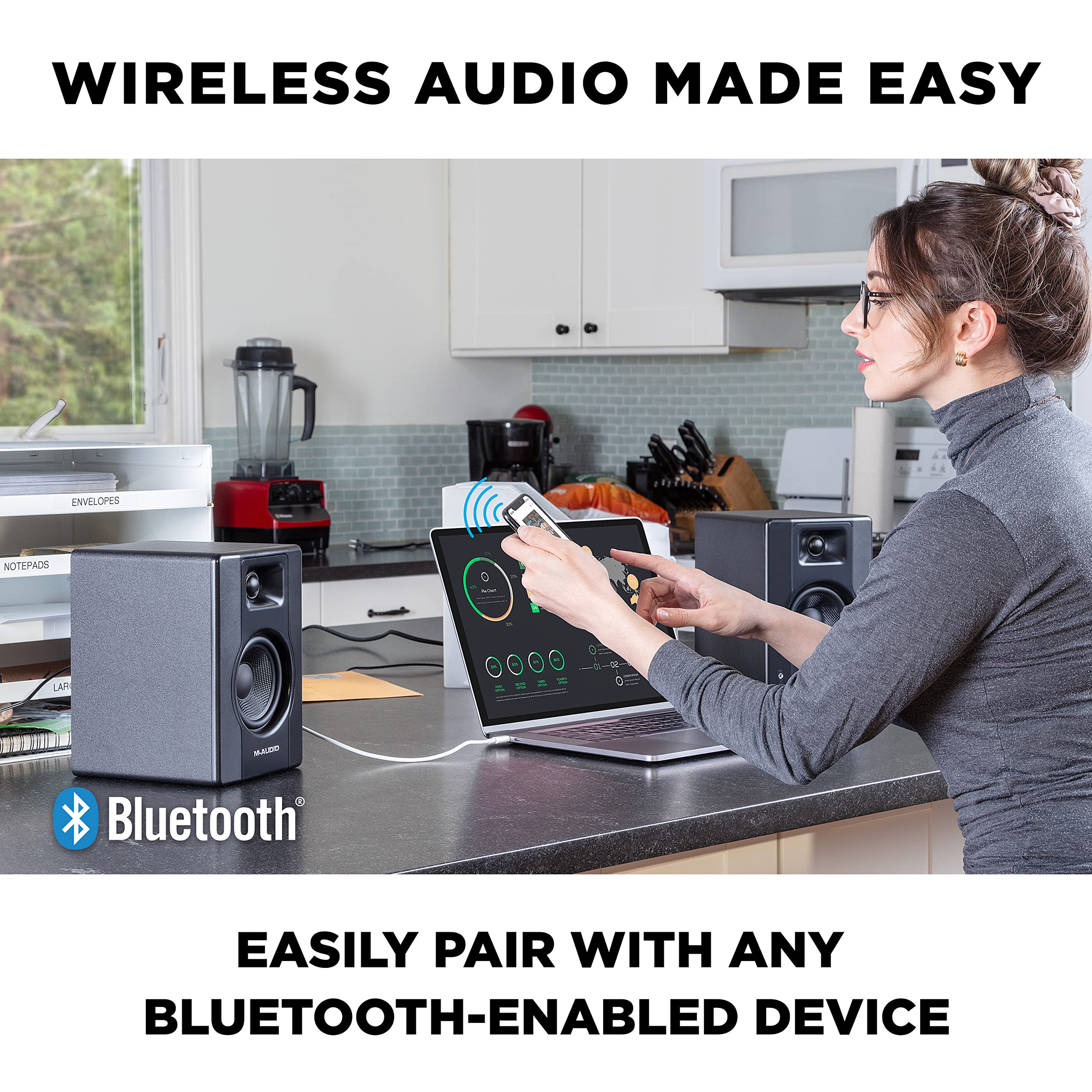 M Audio Bx4Bt 4.5'' Studio Monitors & Pc Speakers With Bluetooth For Recording And Multimedia With Music Production Software, 12