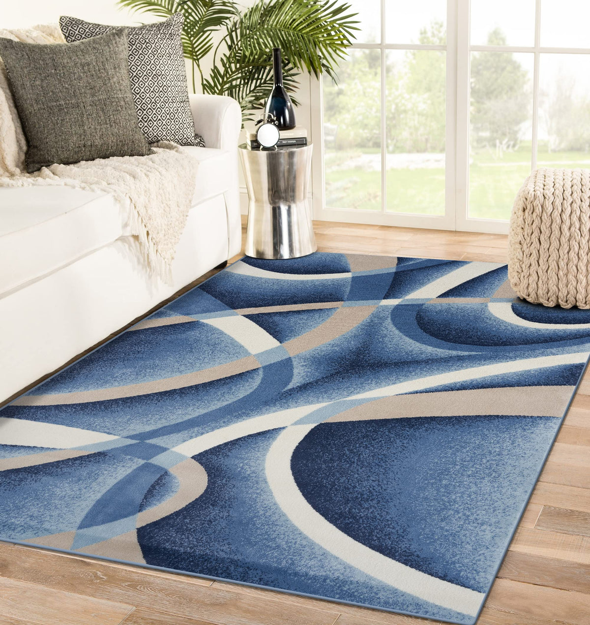 Persian Area Rugs 2305 Blue Modern Abstract Area Rug Carpet, 2 Ft X 7 Ft