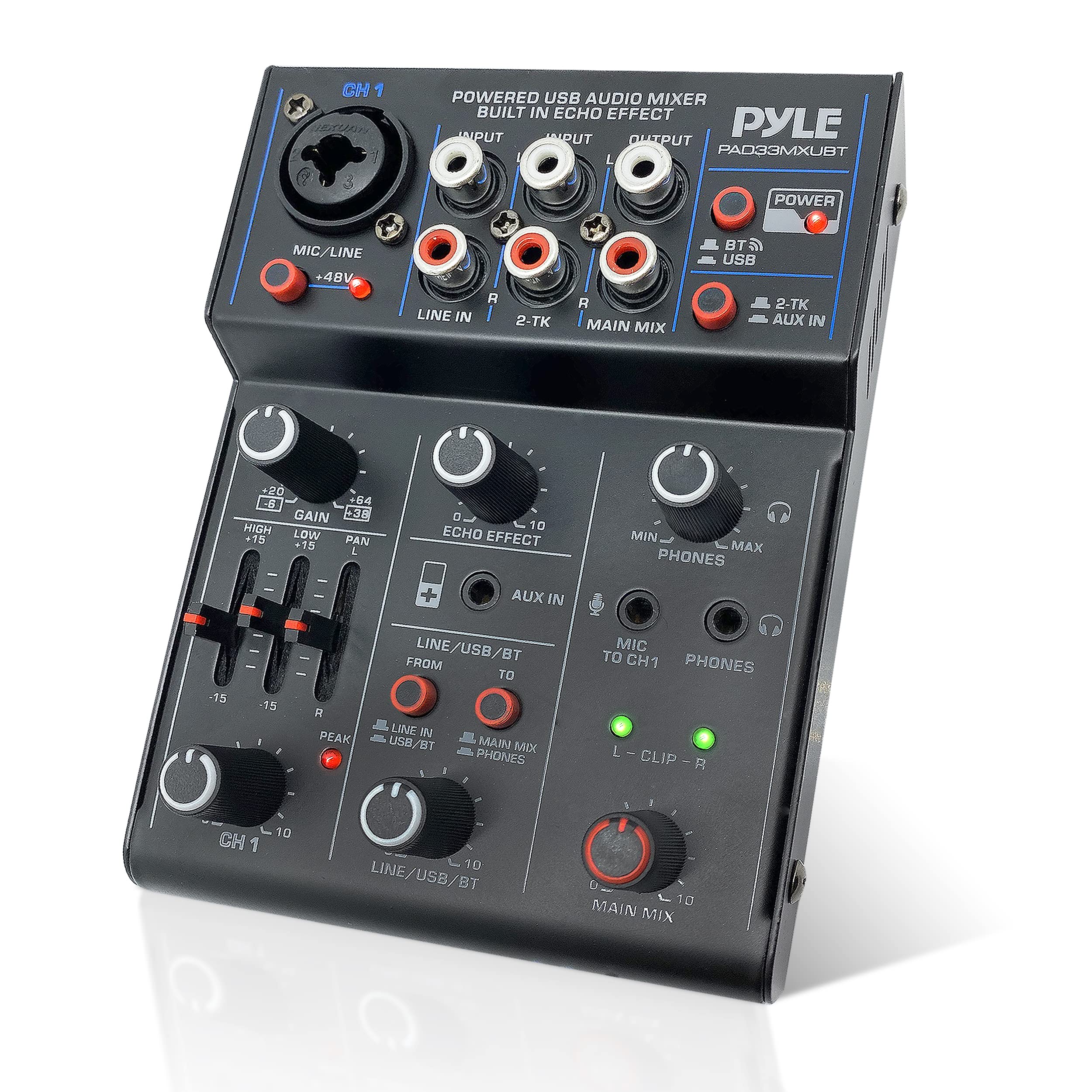 Pyle Professional Wireless Dj Audio Mixer   3 Channel Bluetooth Dj Controller Sound Mixer W/Usb Audio Interface, Combo Jack Xlr+