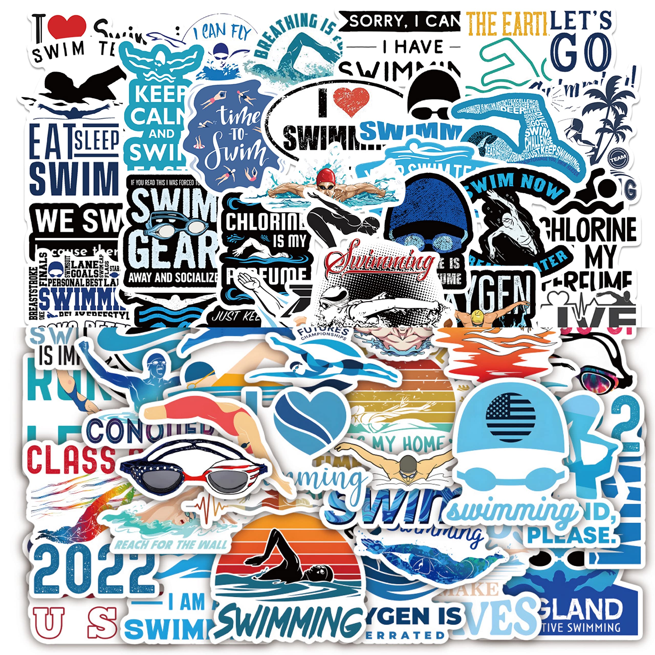 100 Pcs Swimming Stickers,Suitable For Swimmers,Swim Vinyl Aesthetic Stickers For Laptop,Water Bottles,Luggage,Computer,Cellphon