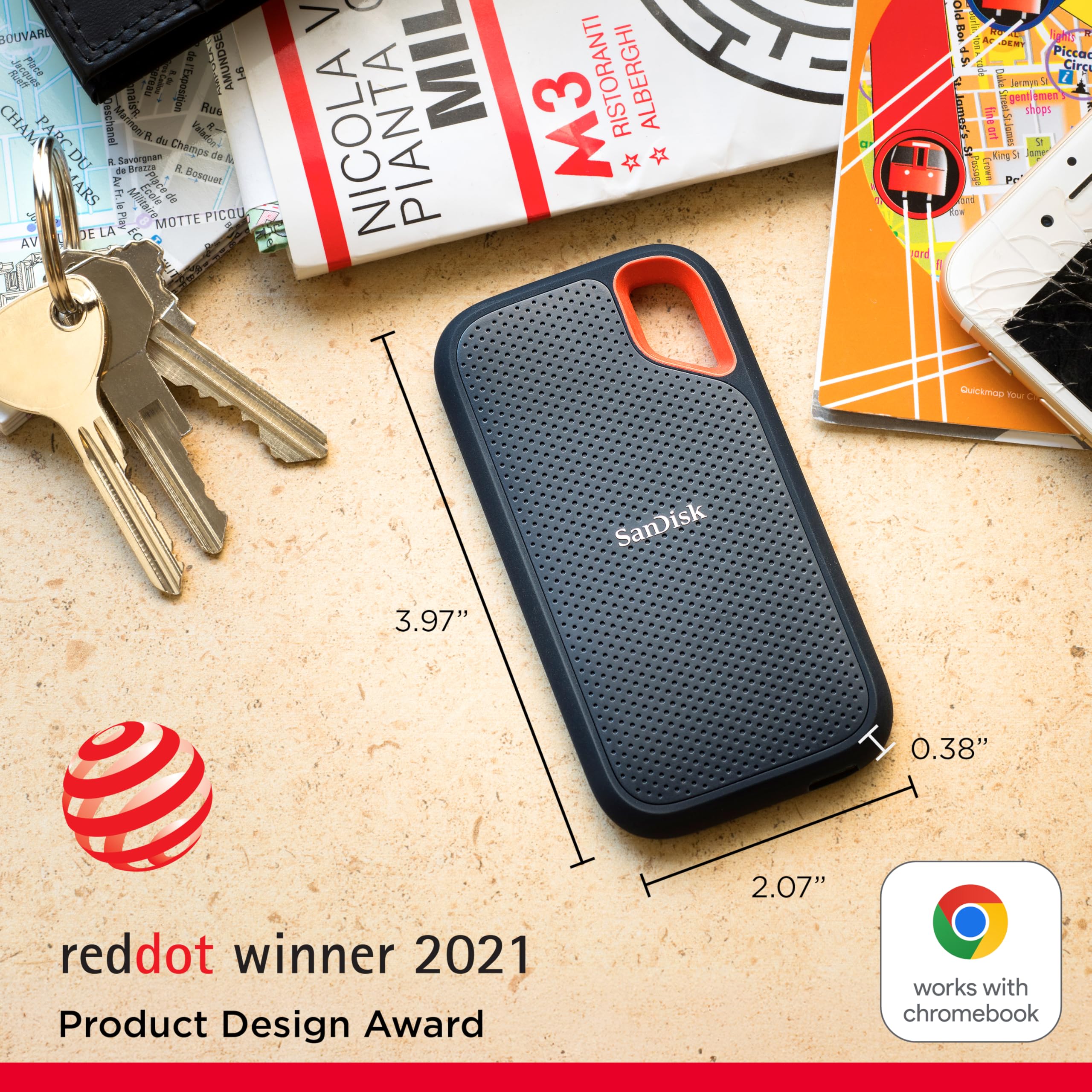 Sandisk 1Tb Extreme Portable Ssd   Up To 1050Mbs   Usb C Usb 3.2 Gen 2   External Solid State Drive   Sdssde61 1T00 G25