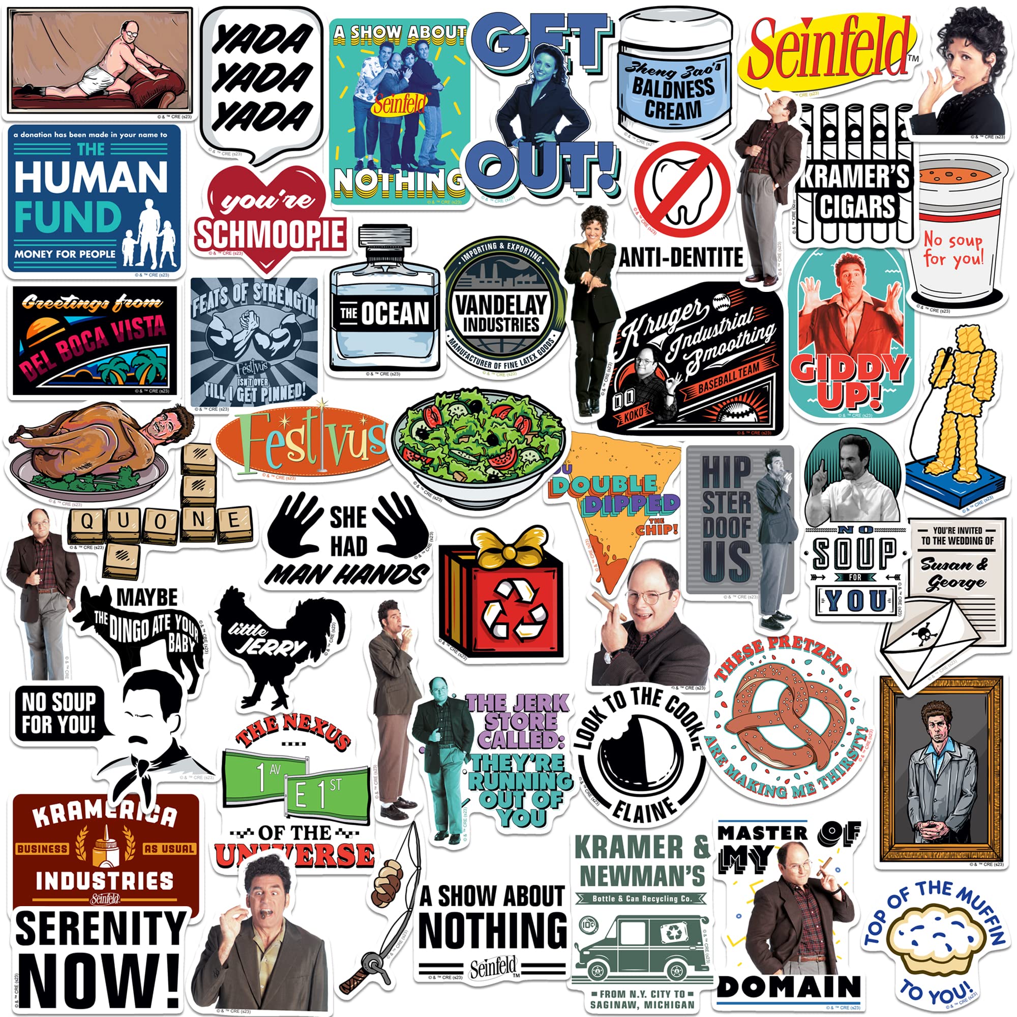 Seinfeld 50Ct Vinyl Large Deluxe Stickers Variety Pack   Laptop, Water Bottle, Scrapbooking, Tablet, Skateboard, Indoor/Outdoor 