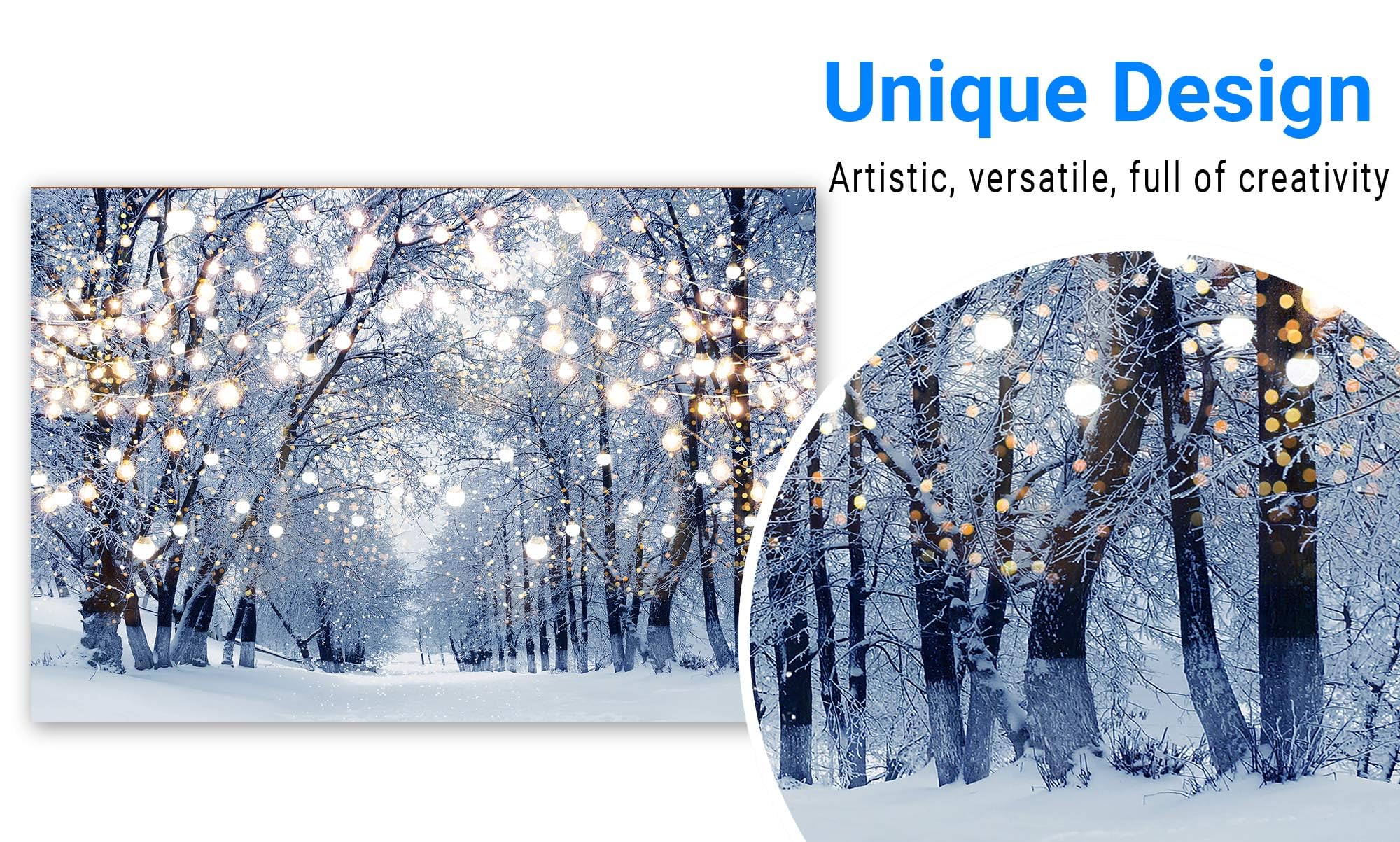 Funnytree 7X5Ft Winter Scene Backdrop Wonderland Snowflake Photography Background Bokeh Glitter White Snow Forest Christmas Part