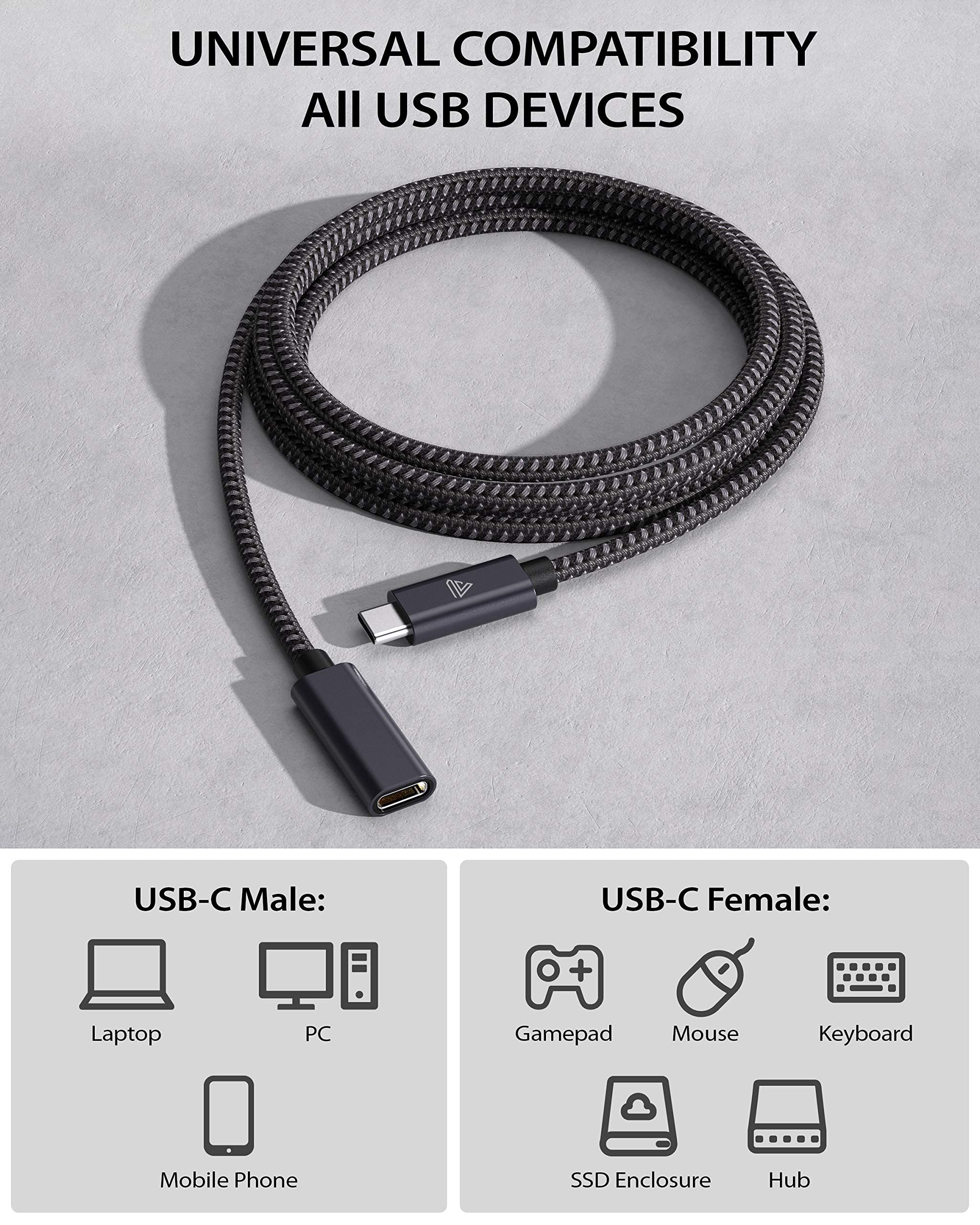 Faracent Usb Type C Extension Cable (5Ft/1.5M), Usb C 3.1(5Gbps) Male To Female Extension Charging & Sync Compatible With Switch, Macbook Air M2/ M1/ Pro, Ipad Pro/Air Dell Xps Surface Book Grey