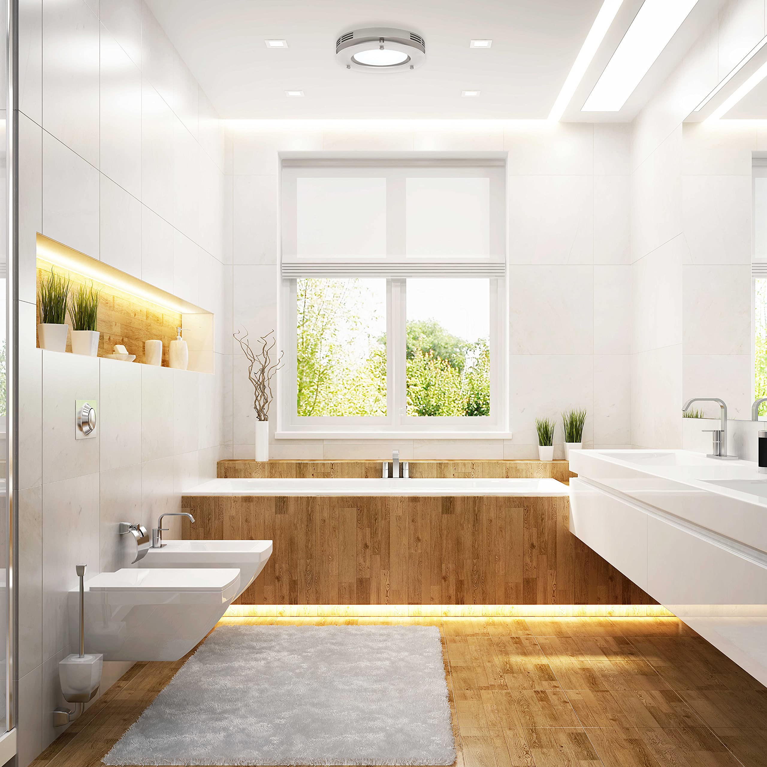 Homewerks 7117 02 Hw Bathroom Fan Integrated Led Light Ceiling Mount Exhaust Ventilation 1.5 Sones 80 Cfm, Frosted