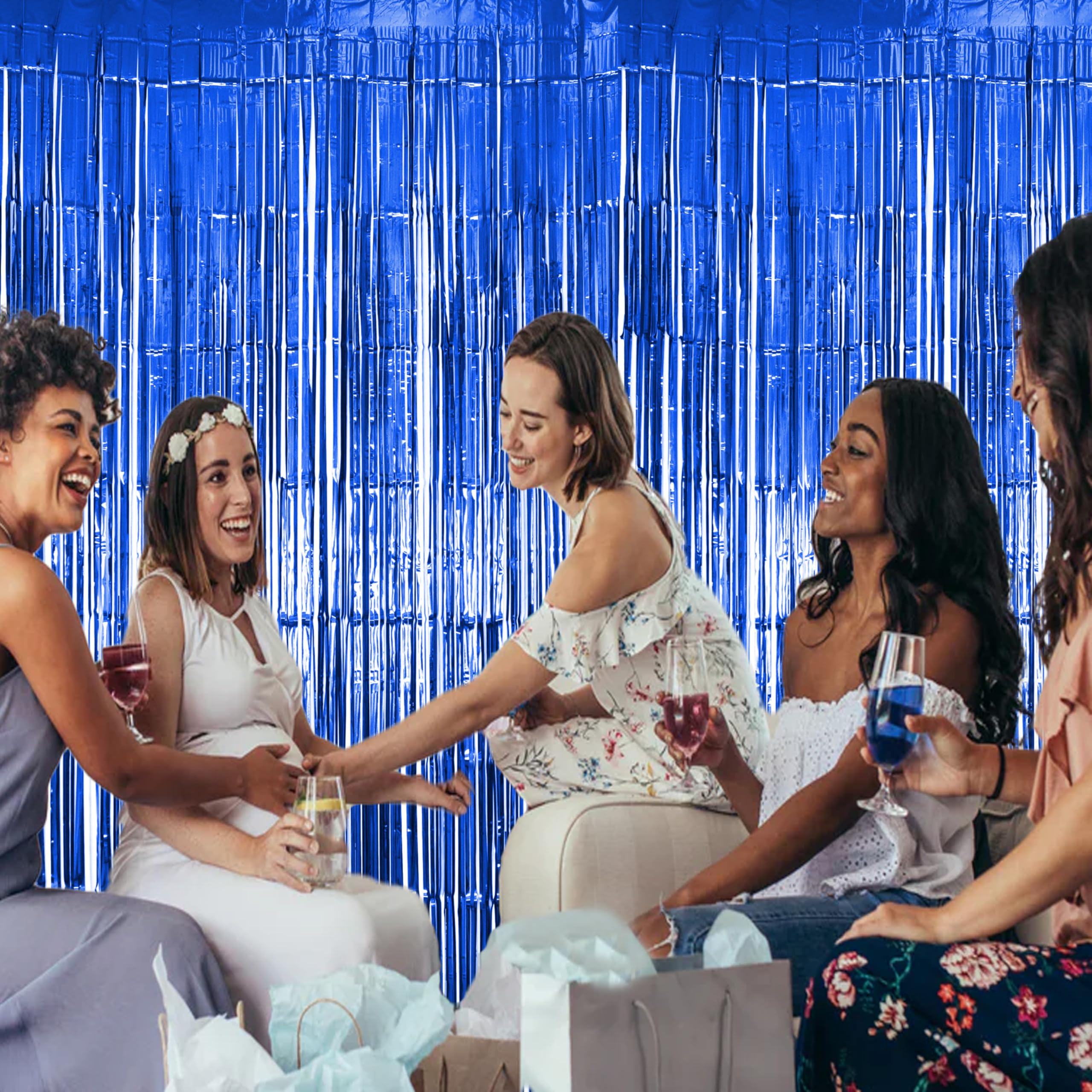 2 Pack Blue Fringe Backdrop Curtains, Blue Streamers Party Backdrop, Baby Shower Decorations, Party Decorations Supplies For Bir