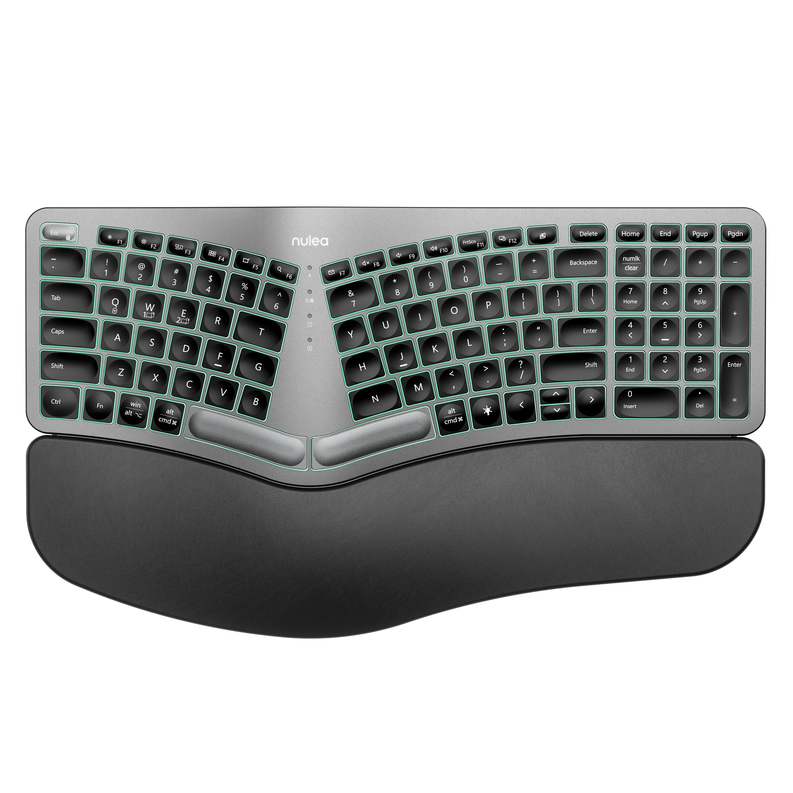 Nulea Rt05 Wireless Ergonomic Keyboard, Split Keyboard With Wrist Rest, Usb C Charging, 7 Color Backlight, Natural Typing, Bluet