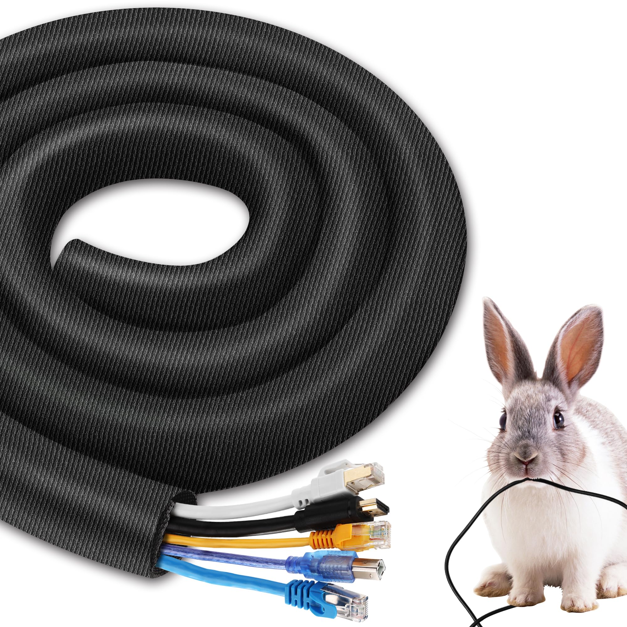2Pack 5Ft   1Inch Pet Cord Protector Chew Proof, Yclyc Flexible Wire Loom Tubing Cable Sleeve, Black Easy Install Cable Organize