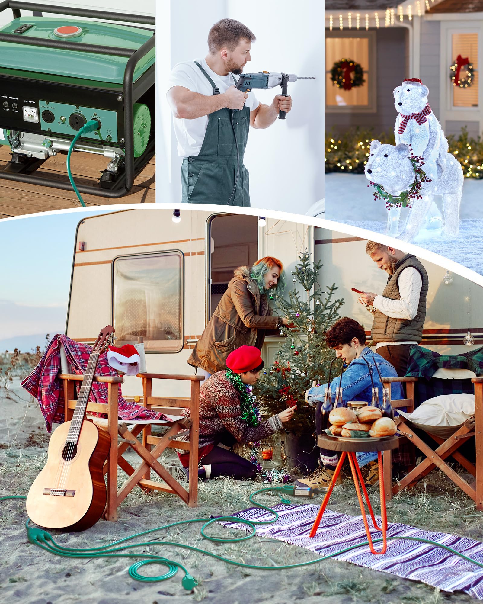 18 Ft Outdoor Extension Cord Multiple Outlet, 1 To 3 Outdoor Extension Cord Splitter With Safety Cover, 3 Prong Plug With 3 Exte