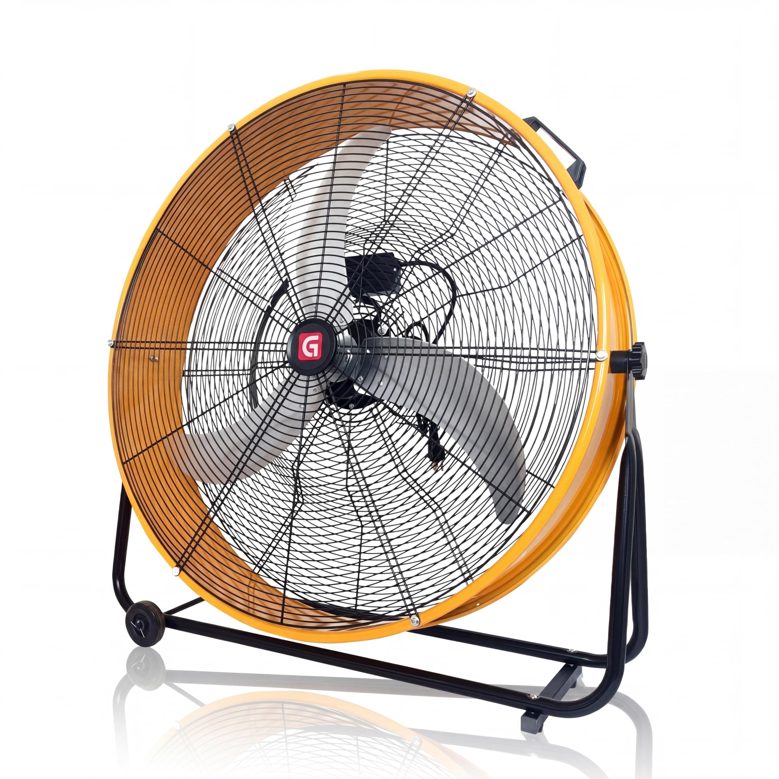 30 Inch Industrial Drum Fan, 14000 CFM High Velocity Floor Fan, 3-Speed 360 Adjustable Metal Fan with Rubber Casters and Handle