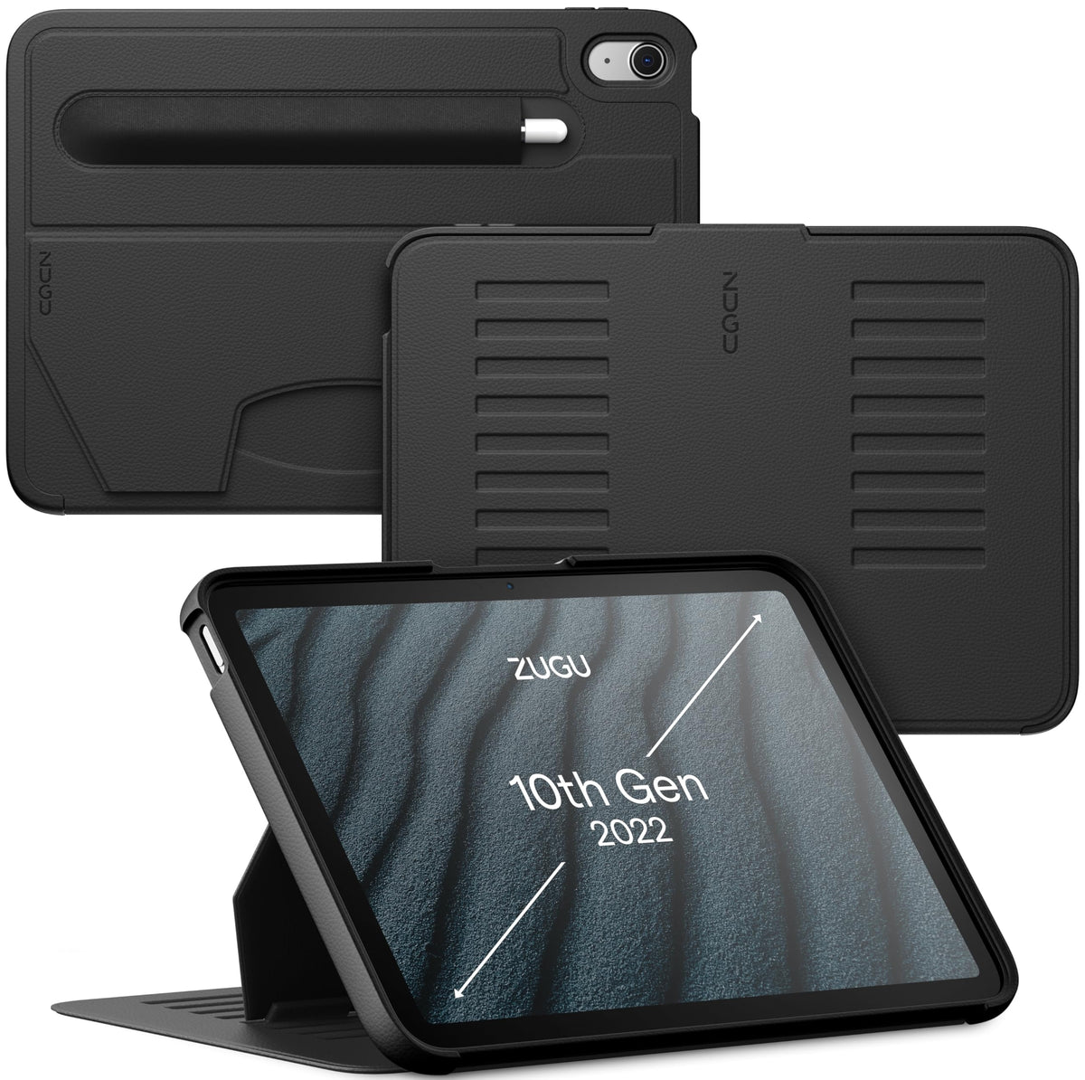 Zugu Case for iPad 10.9 Inch 10th Generation (2022) Slim Protective Case with Magnetic Stand & Sleep/Wake Cover, Model #s A2696, A2757, A2777, Stealth Black