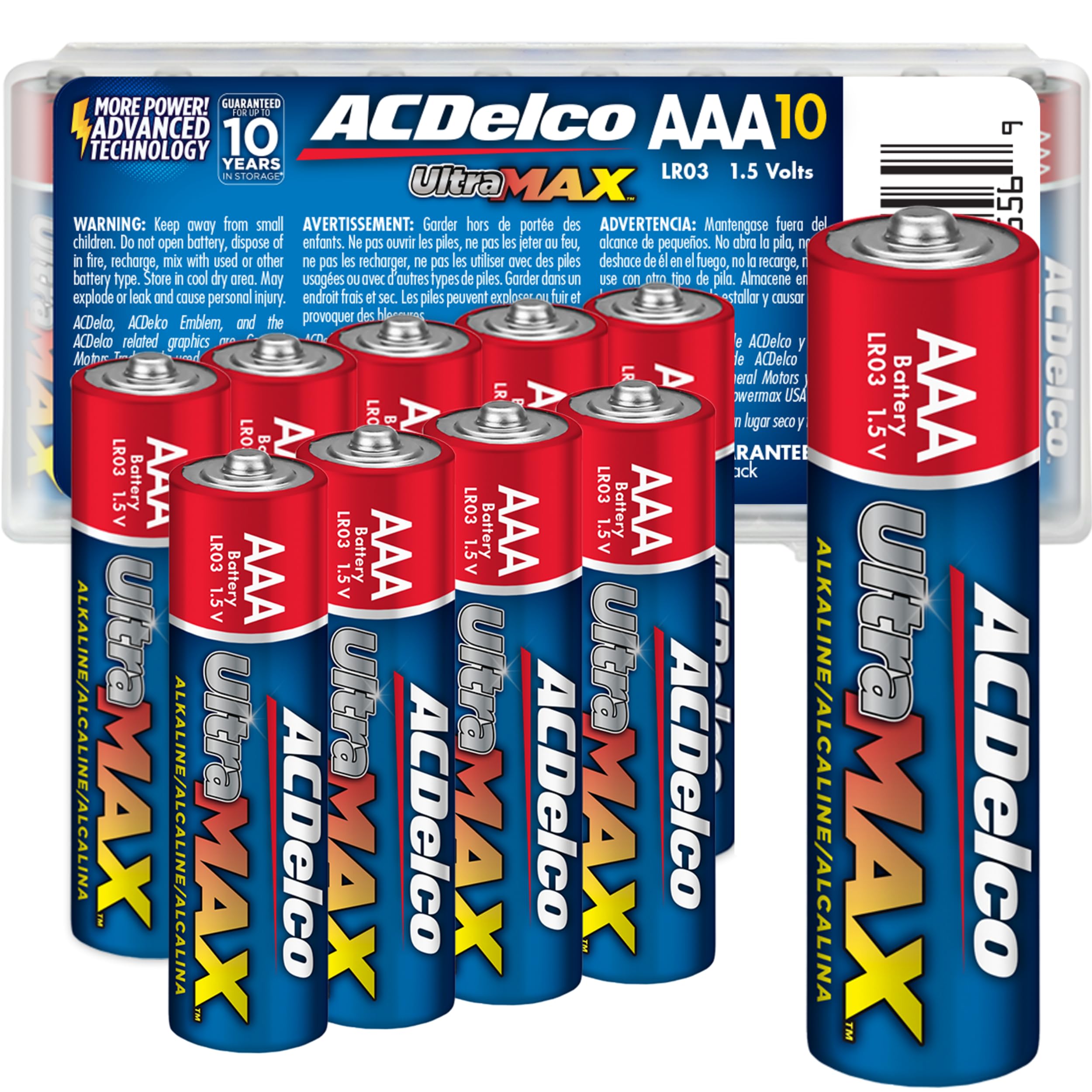 ACDelco UltraMAX 10-Count Triple AAA Batteries, Alkaline Battery with Advanced Technology for Home and Office, 10-Year Shelf Lif