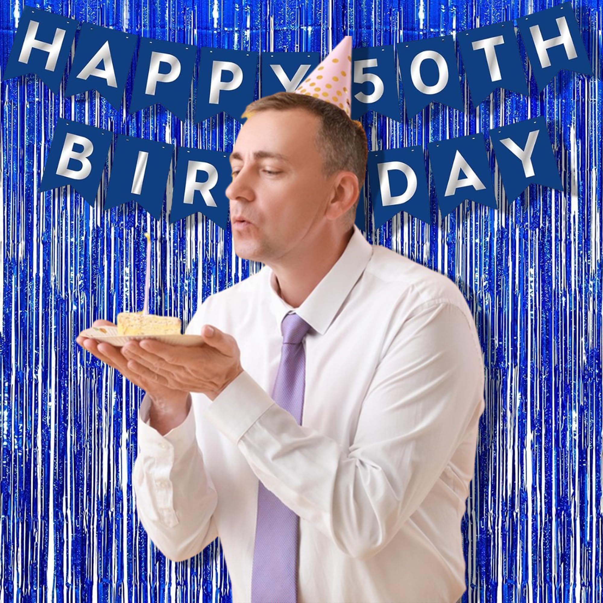 Braveshine Blue Tinsel Foil Fringe Curtains   2Pcs 3.2X8.2 Ft Metallic Holidays Photo Backdrop For Boys Men Birthdays Homecoming