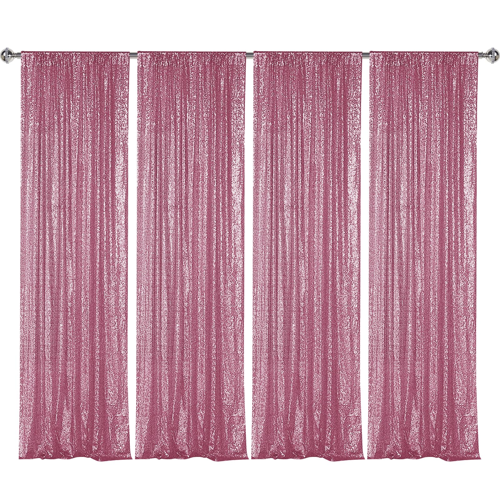 Sugargirl Pink Sequin Backdrop Curtain 4 Panels 2Ftx8Ft Glitter Pink Background Drapes Sparkle Photography Backdrop For Party We