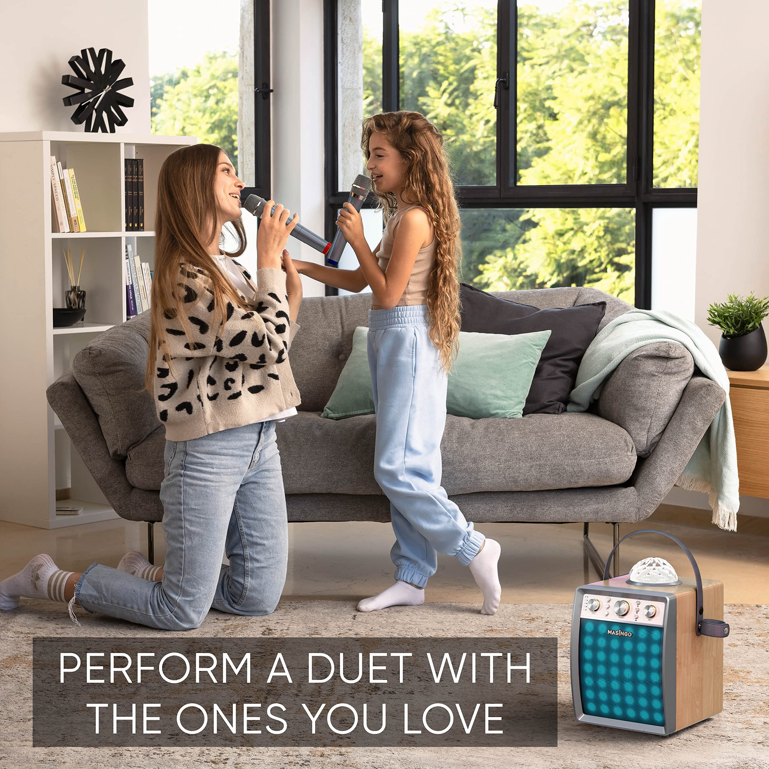 Masingo Karaoke Machine For Adults And Kids With 2 Wireless Microphones, Portable Singing Pa Speaker System Set With Disco Ball