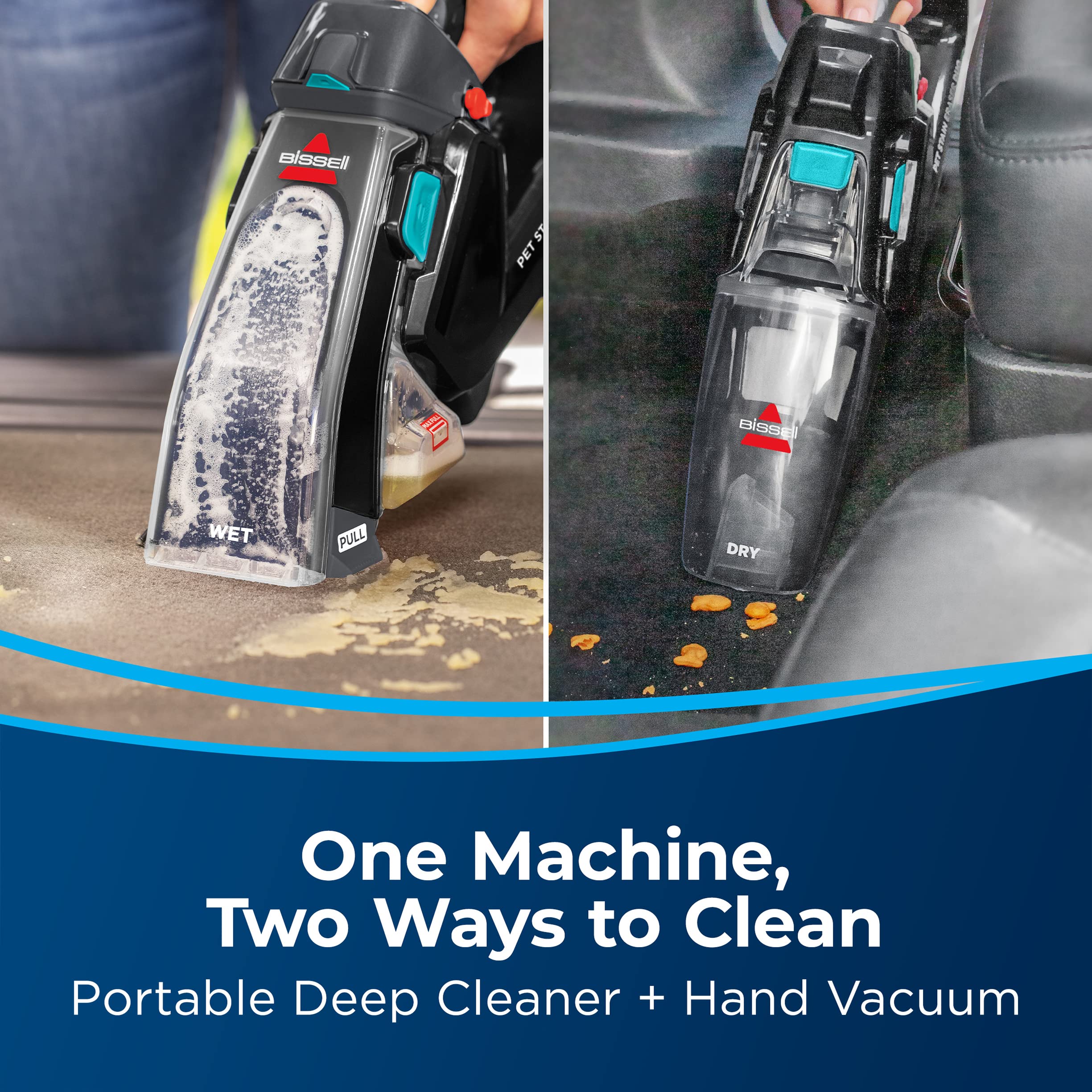 Bissell Stain Eraser Duo, 2 In 1 Cordless Portable Deep Cleaner And Hand Vacuum With Pet Pro Oxy Spot & Stain Formula, 3705, Bla
